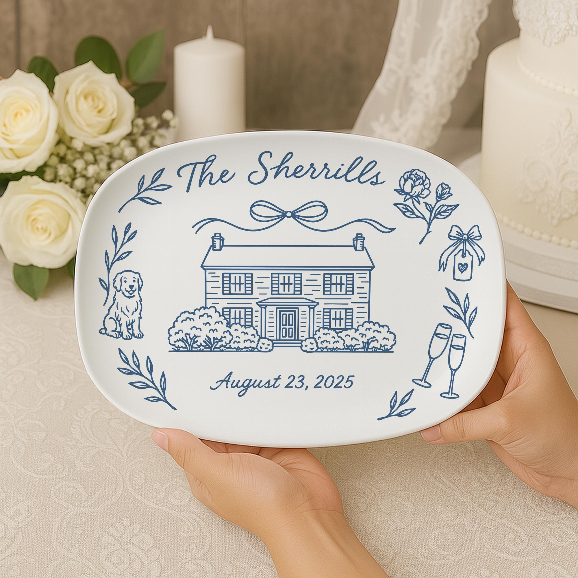 Custom House Wedding Platter: Personalized Pet and Home Design Plate - DECOR only image 1