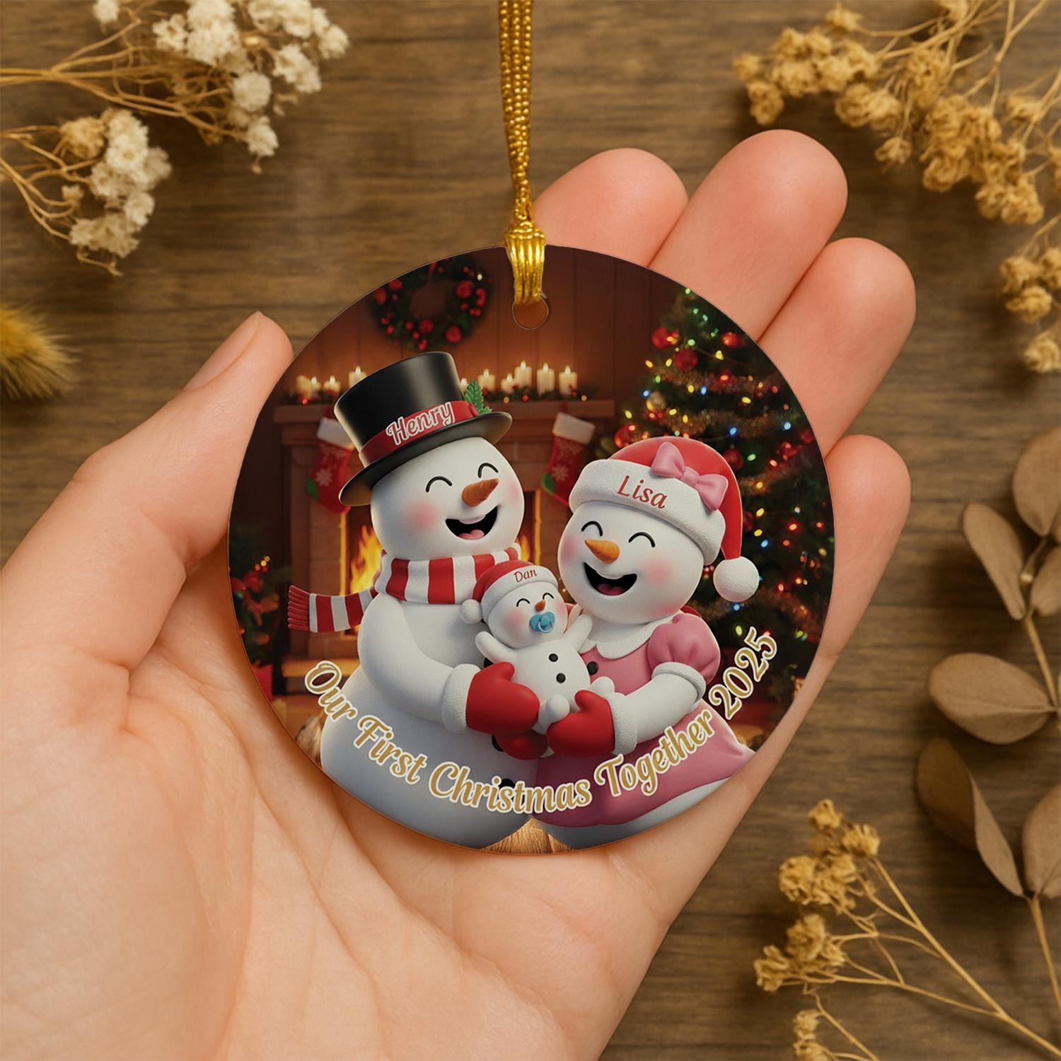 Personalized Snowman Family Ornament: First Christmas Together, Custom Ceramic image 3