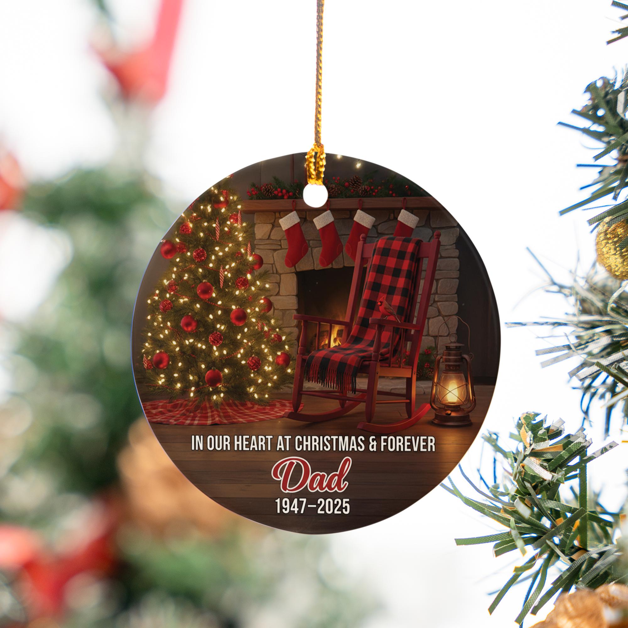 Dad Memorial Ornament, Empty Rocking Chair Design, Round Ceramic Christmas Keepsake image 5