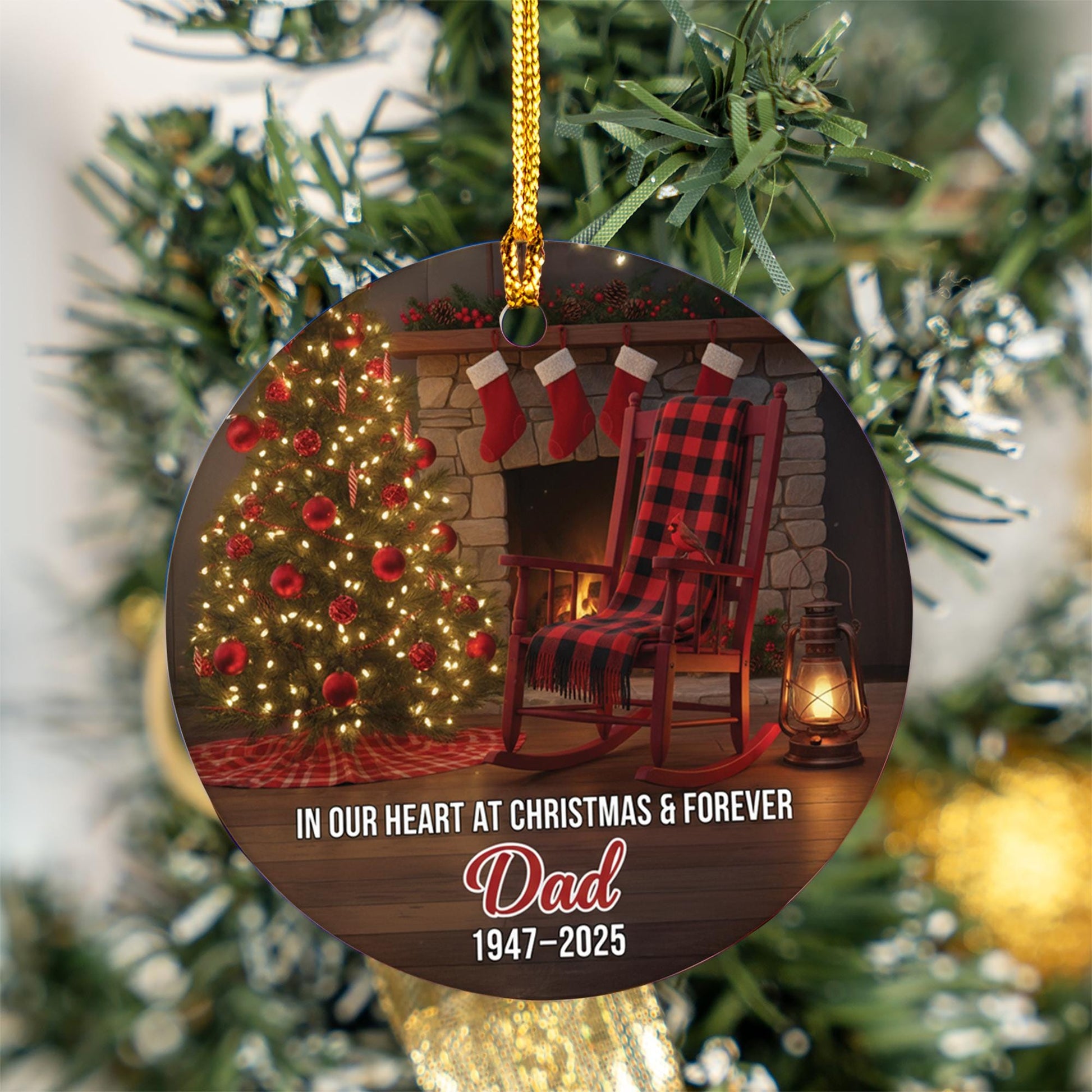 Dad Memorial Ornament, Empty Rocking Chair Design, Round Ceramic Christmas Keepsake image 6