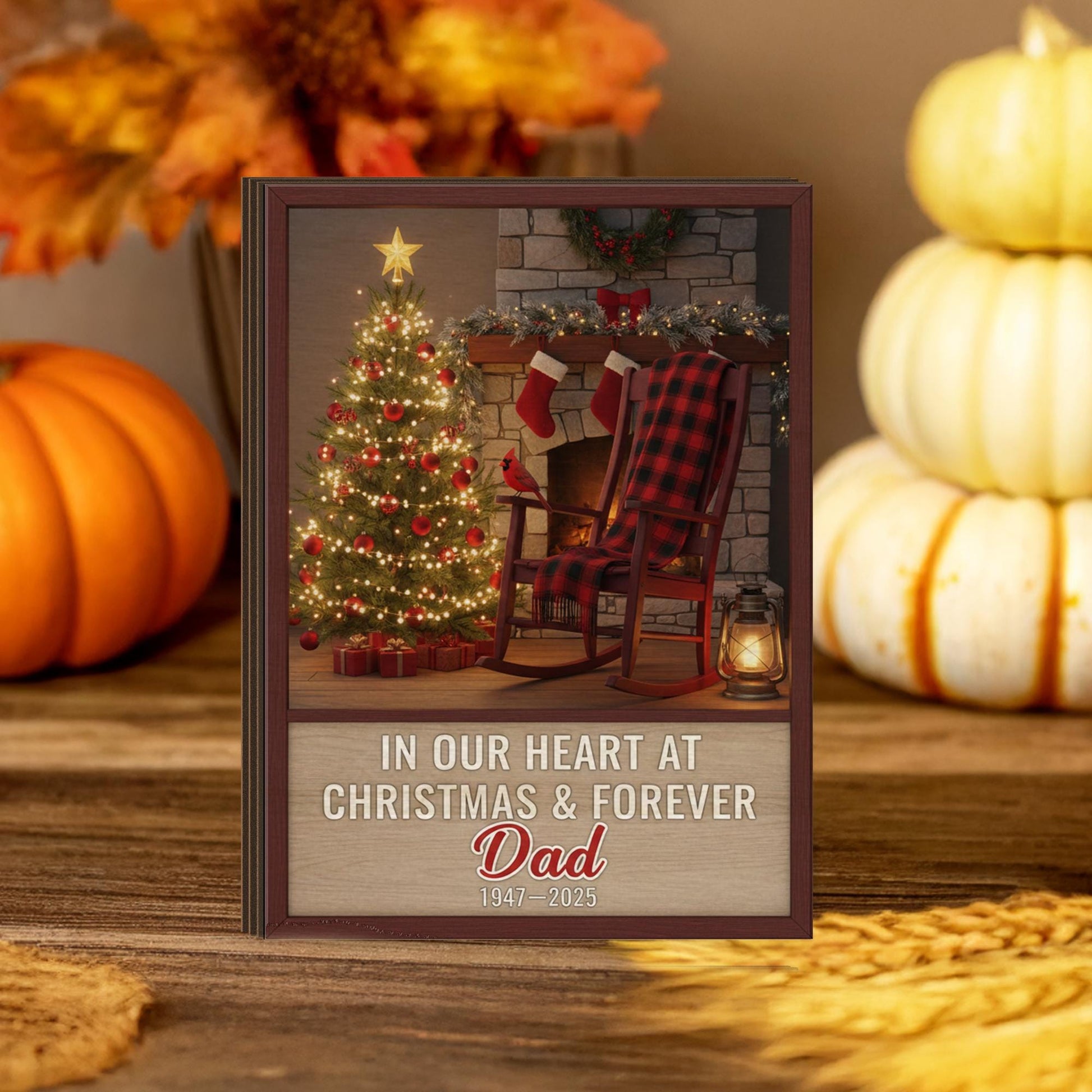 Dad Memorial Wood Block, Empty Rocking Chair Sign, Cardinal Christmas Remembrance Plaque image 6