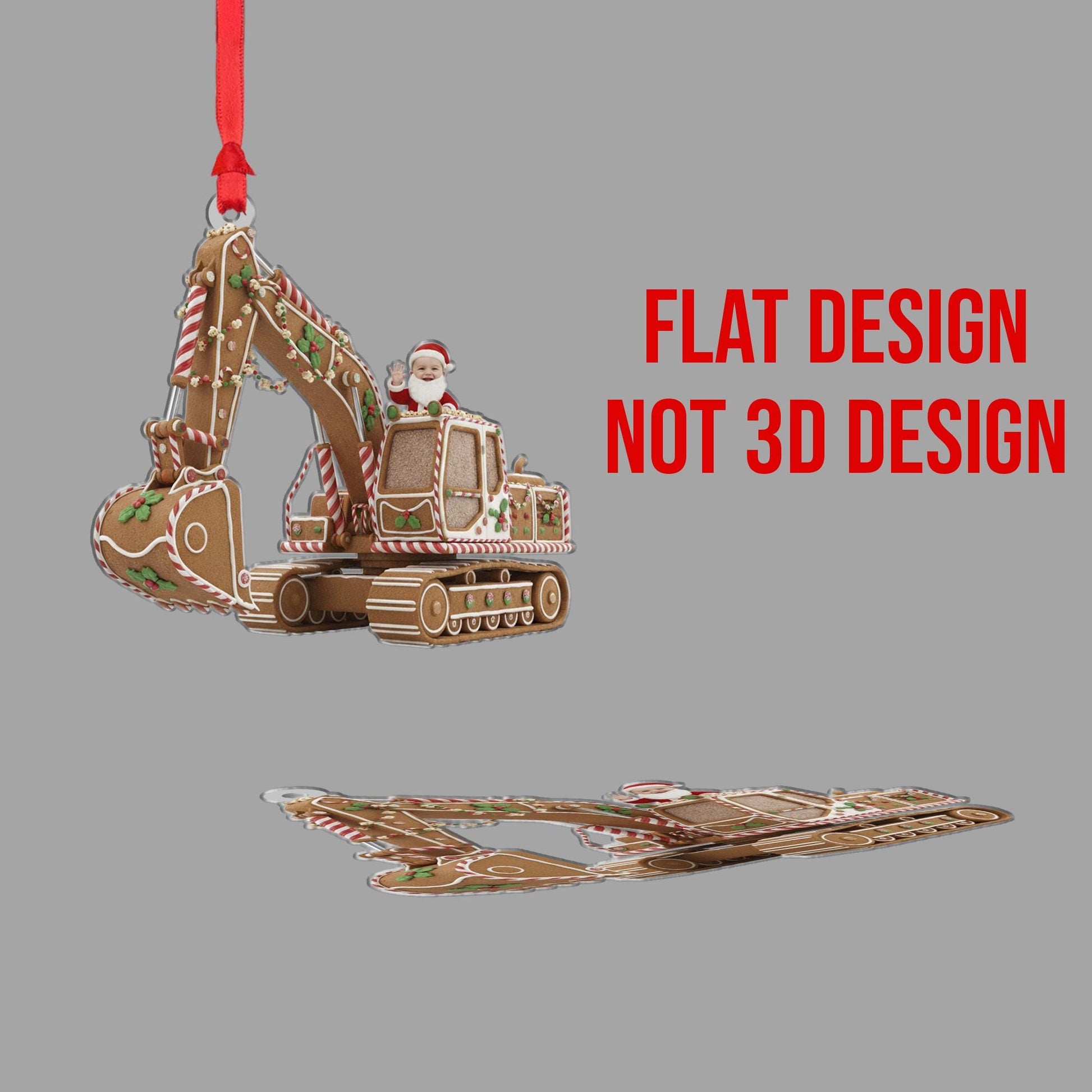 Gingerbread Excavator Ornament, Santa Driver, Construction Vehicle Christmas Decor image 3