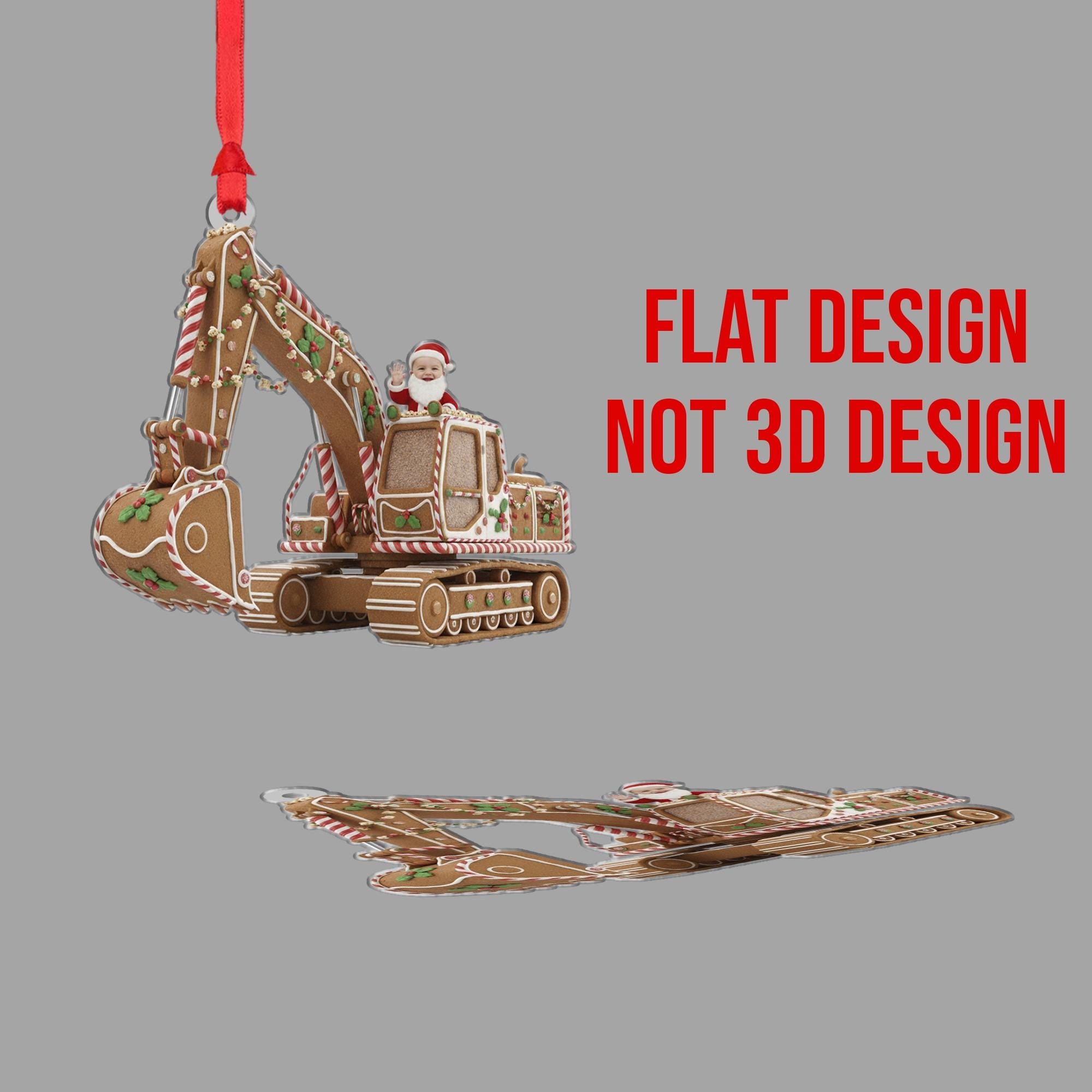 Gingerbread Excavator Ornament, Santa Driver, Construction Vehicle Christmas Decor image 3