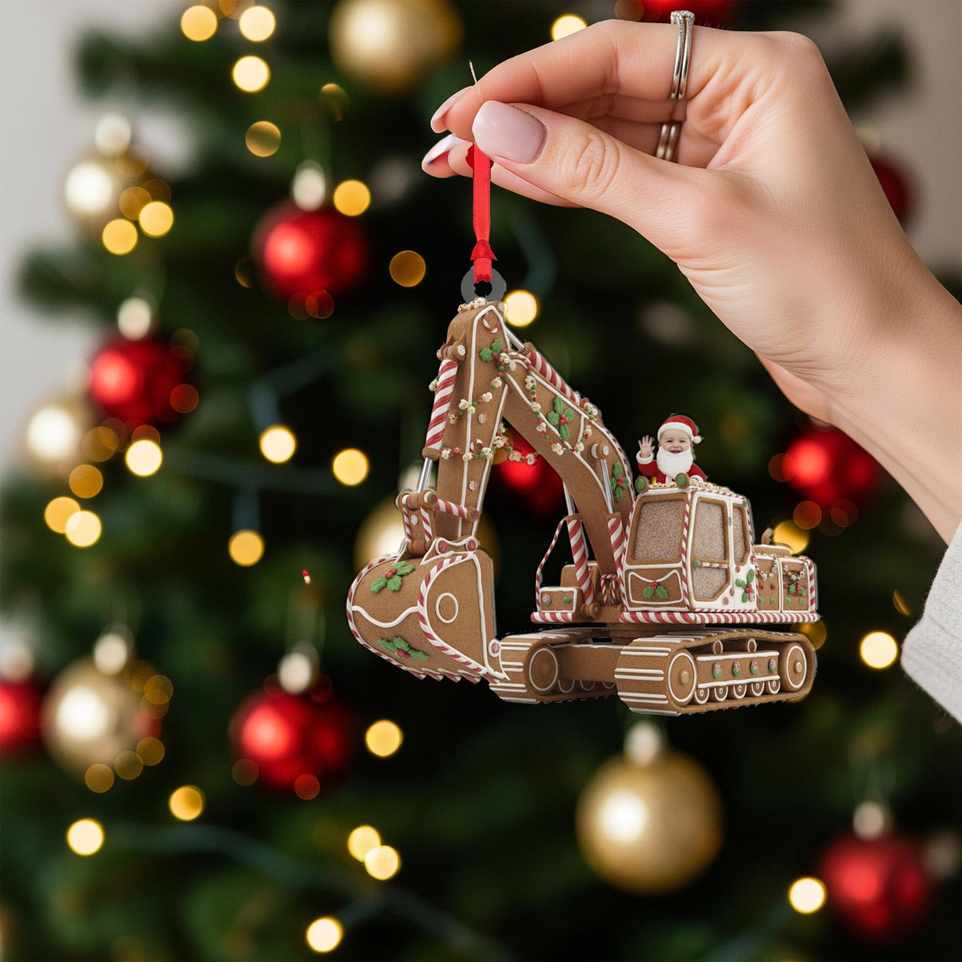 Gingerbread Excavator Ornament, Santa Driver, Construction Vehicle Christmas Decor image 7