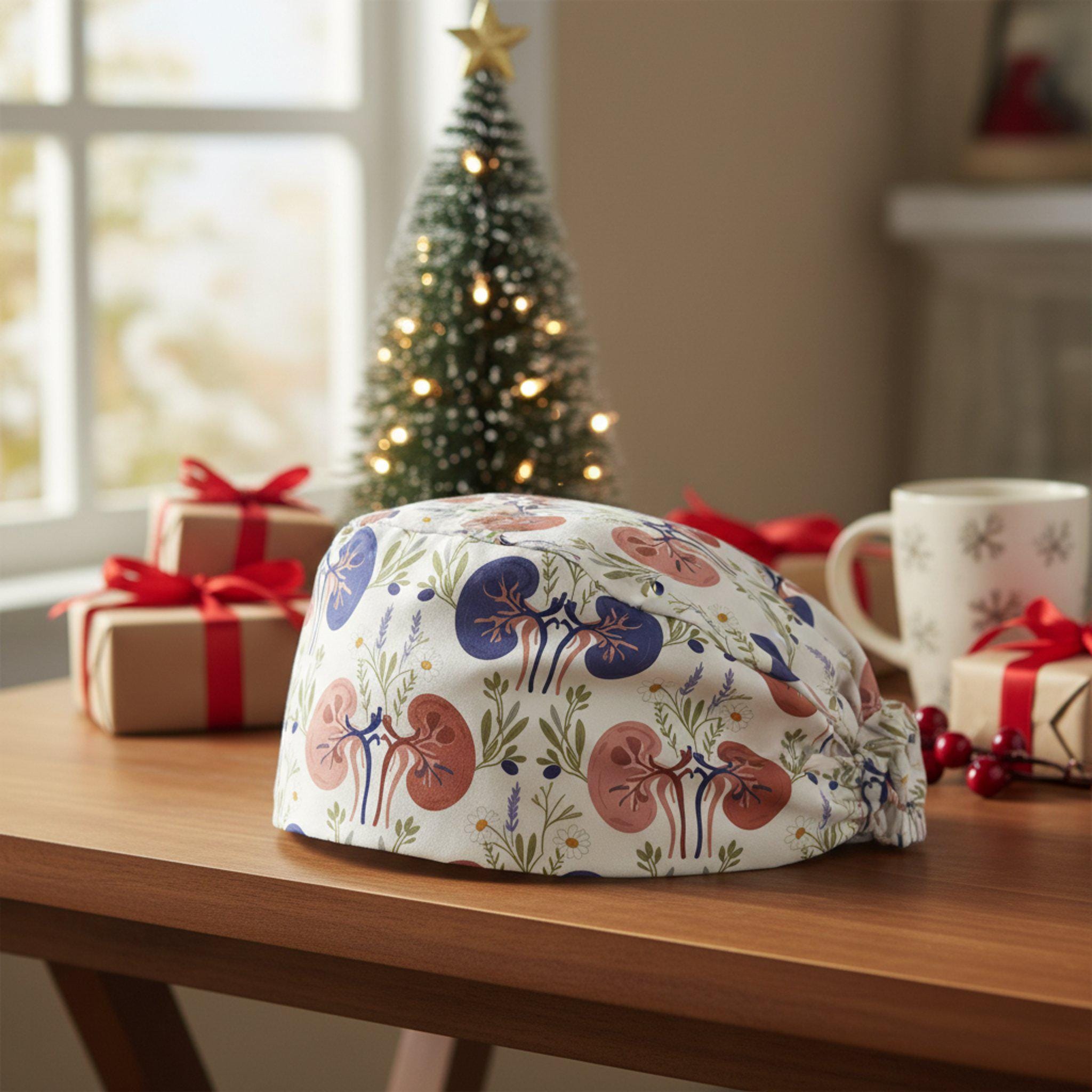 Anatomy Floral Kidney Scrub Cap: Women's Medical Surgical Hat image 1
