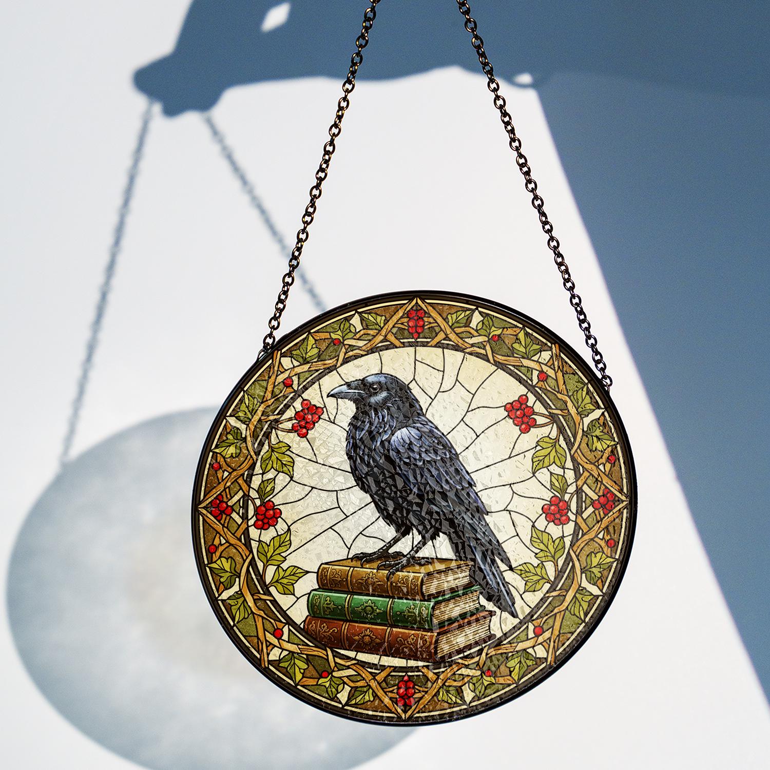 Crow Glass Suncatcher - Gothic Raven Window Hanging image 4