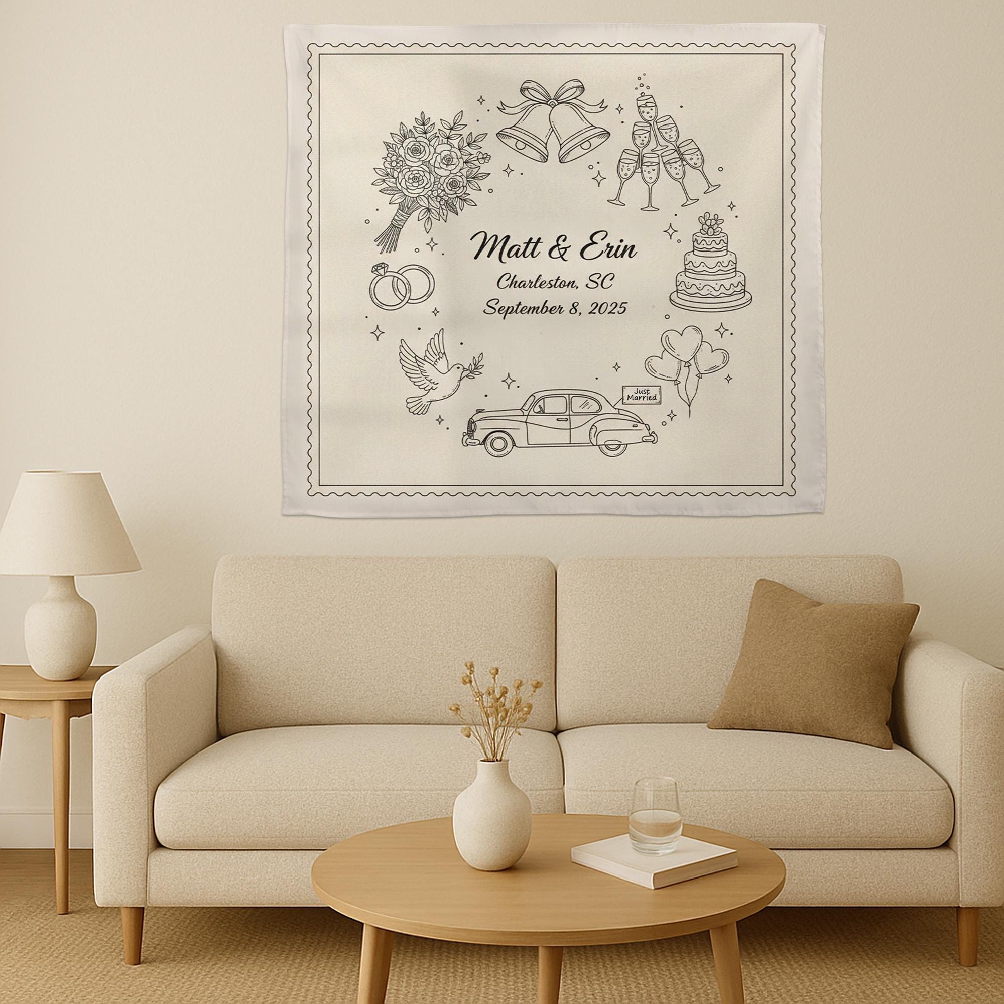 Personalized Wedding Tapestry: Custom Names & Date Wall Hanging image 2