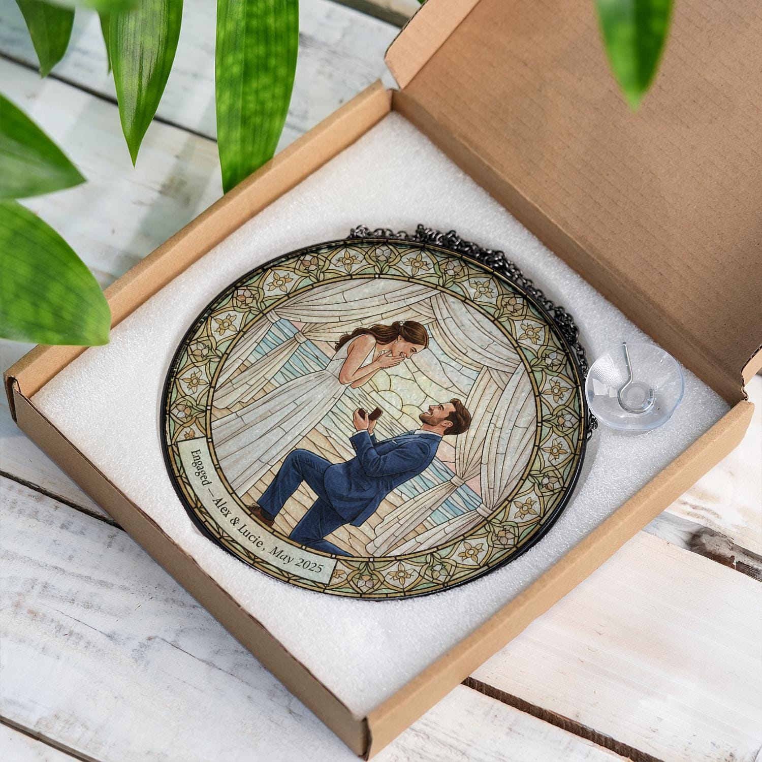 Custom Engagement Photo Suncatcher - Personalized Couple Window Hanging Gift image 3