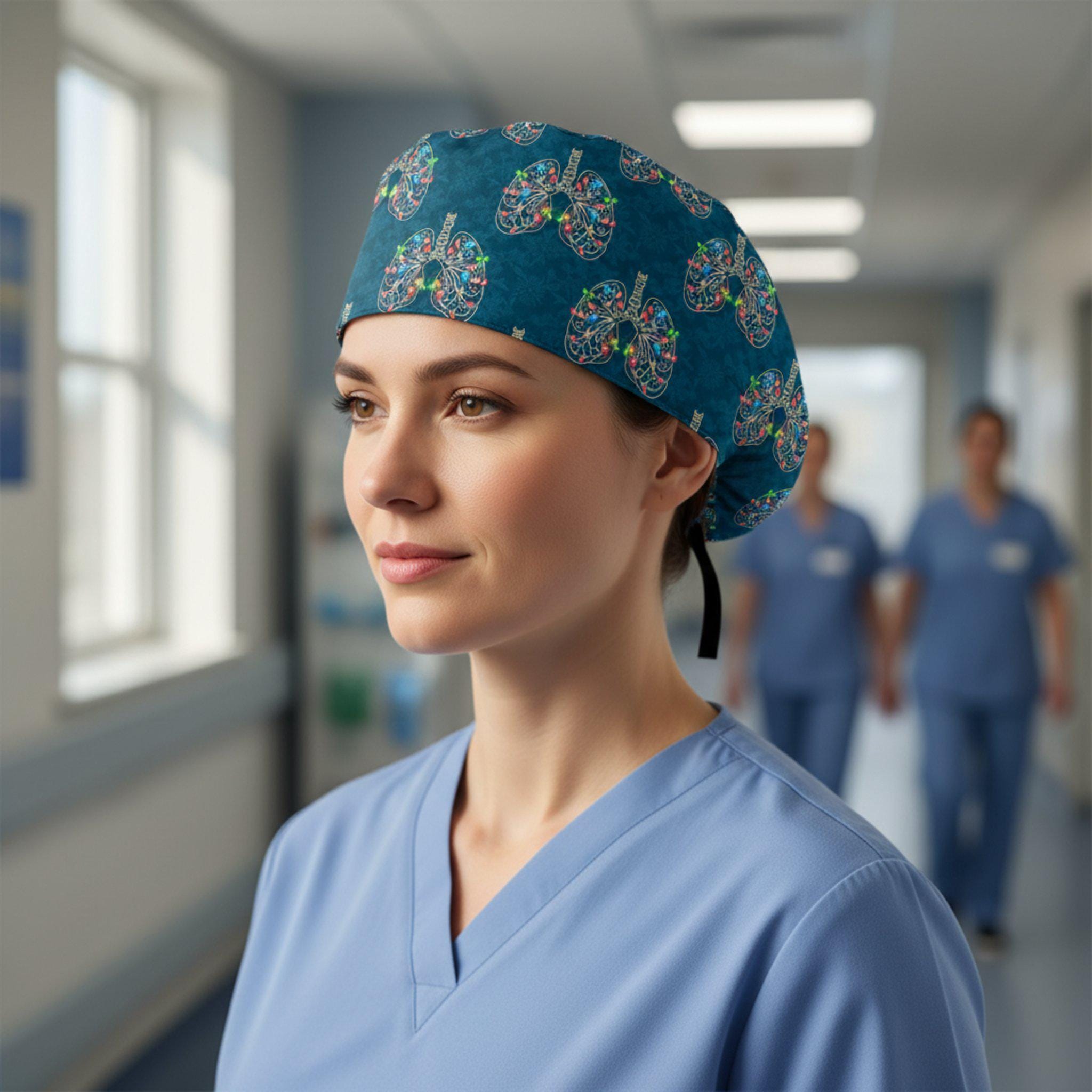 Scrub Cap Surgical Hat Teal Christmas Lung Print: Medical Holiday DNA Cap image 5