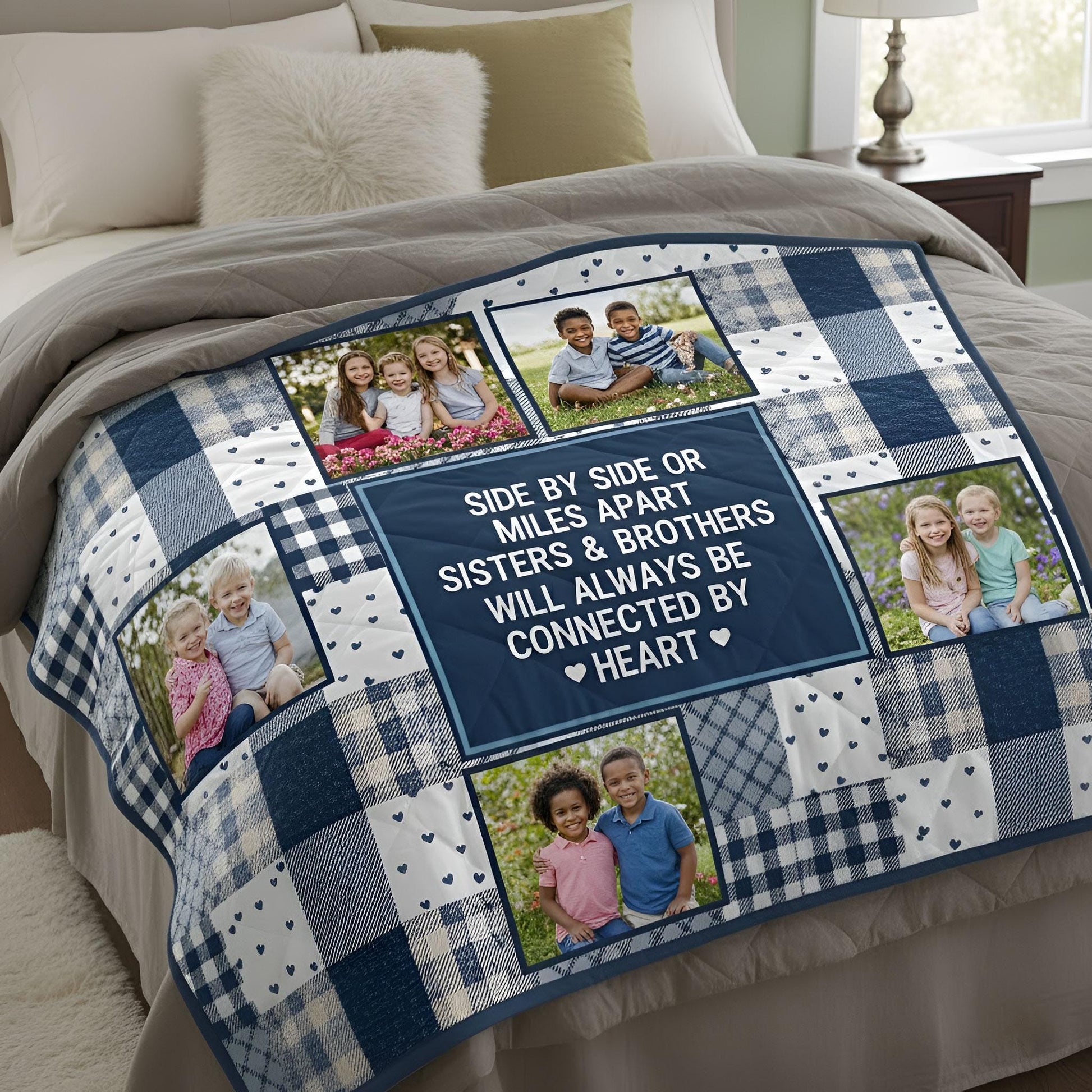 Custom Photo Sisters & Brothers Quilt Blanket: Gift for Siblings image 2