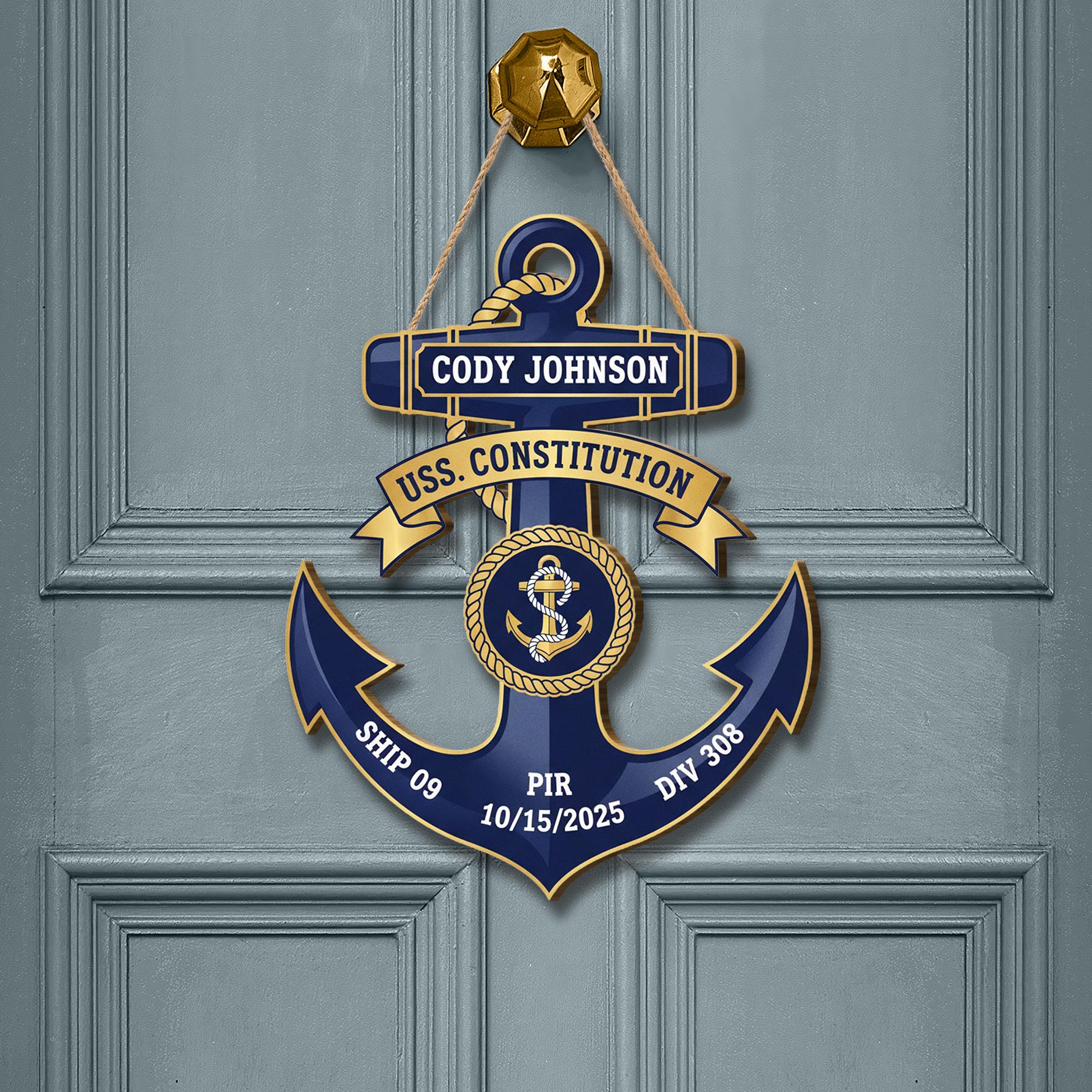 Personalized Navy Anchor Door Sign - Custom Military Retirement Name Plaque image 1