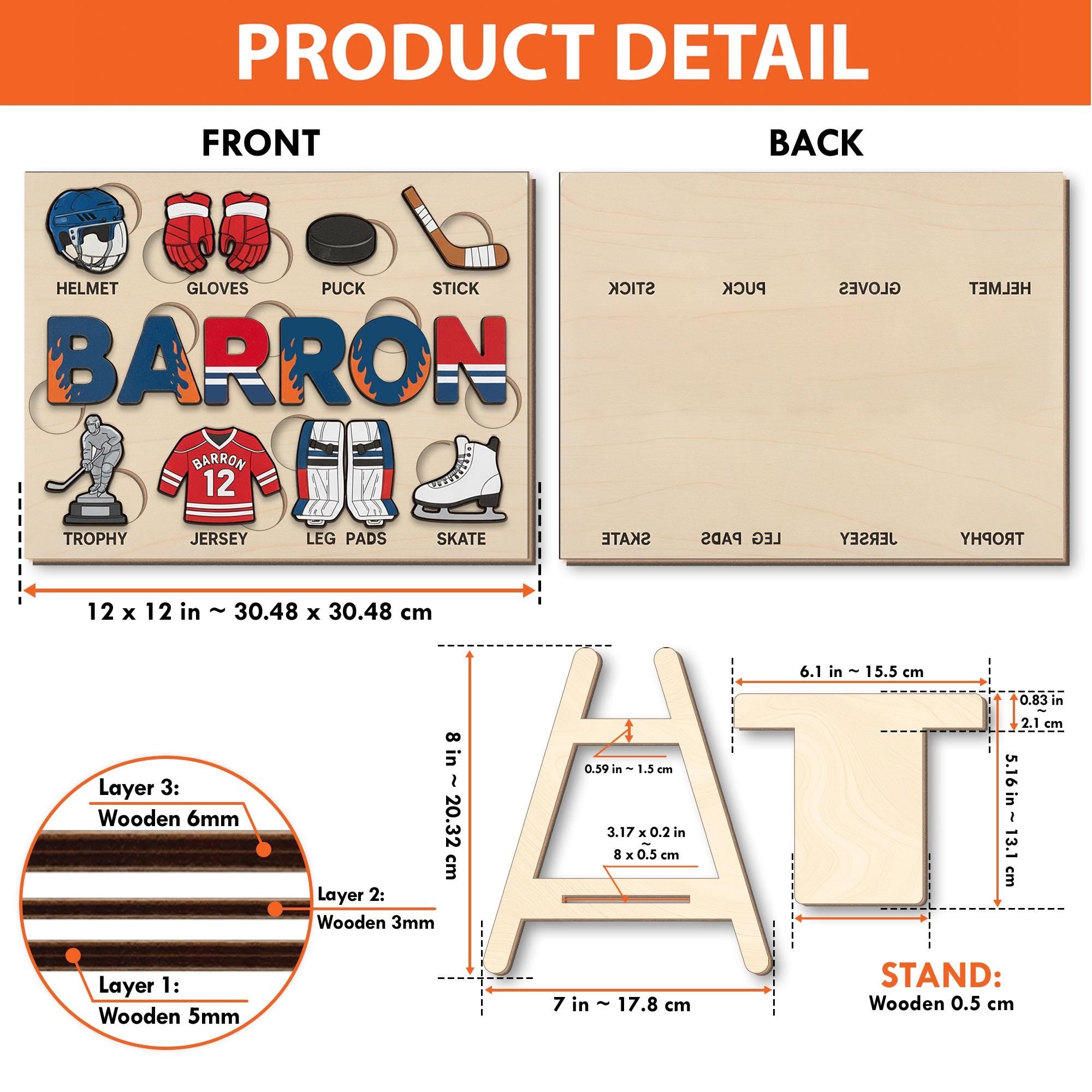 Personalized Wooden Hockey Puzzle - Custom Name Toy for Kids, Sports Baby Gift image 2