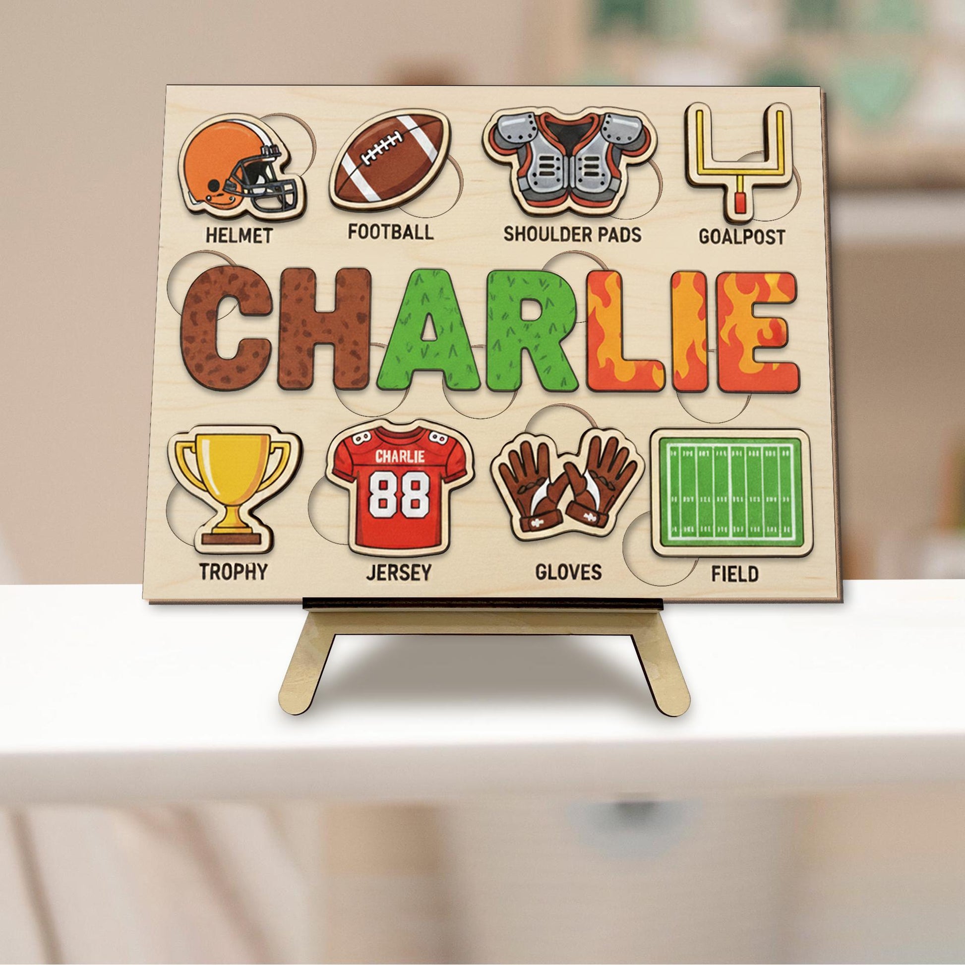 Personalized Wooden Sports Puzzle - Football Theme Baby Toy Gift, Christmas Gifts For Kid image 4