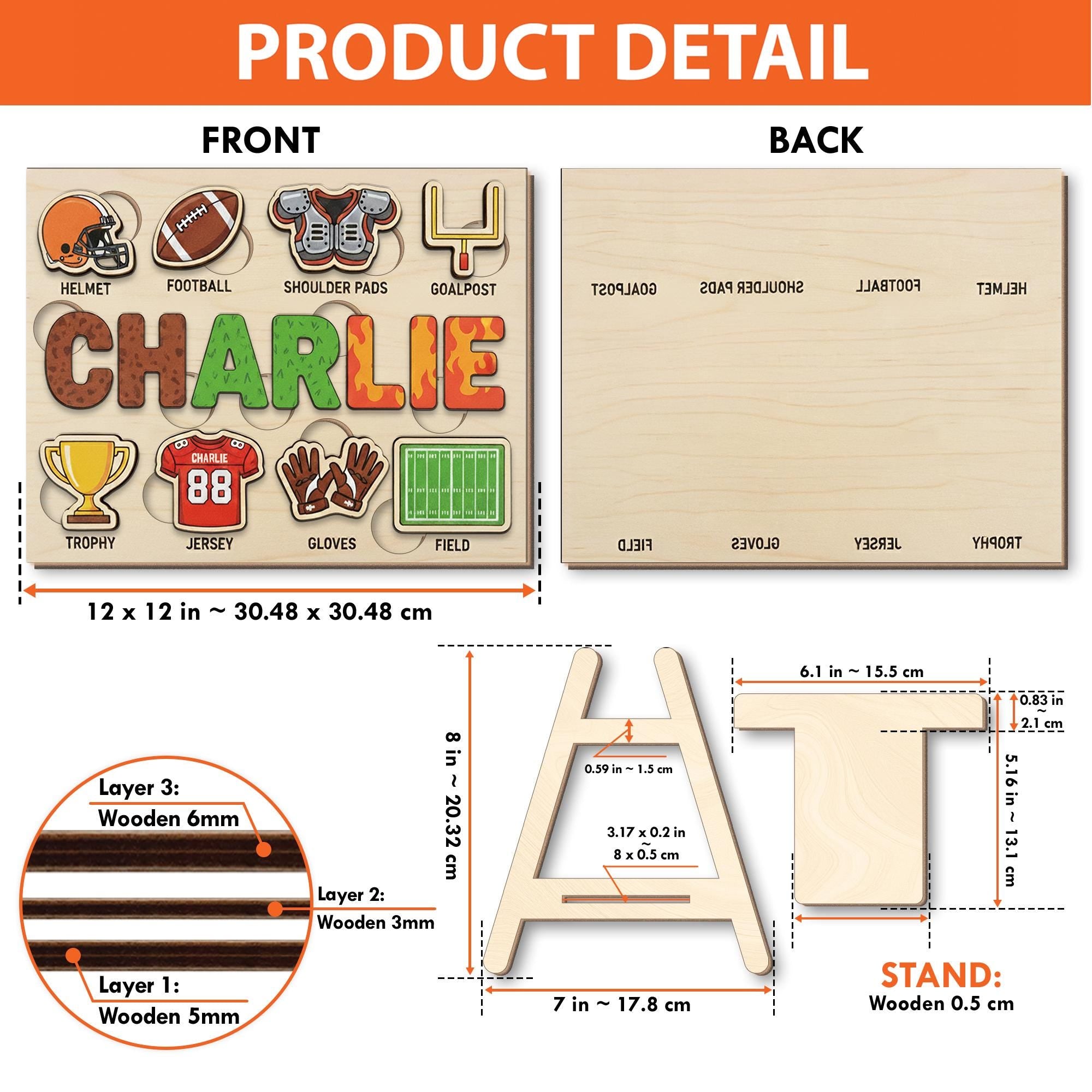 Personalized Wooden Sports Puzzle - Football Theme Baby Toy Gift, Christmas Gifts For Kid image 2