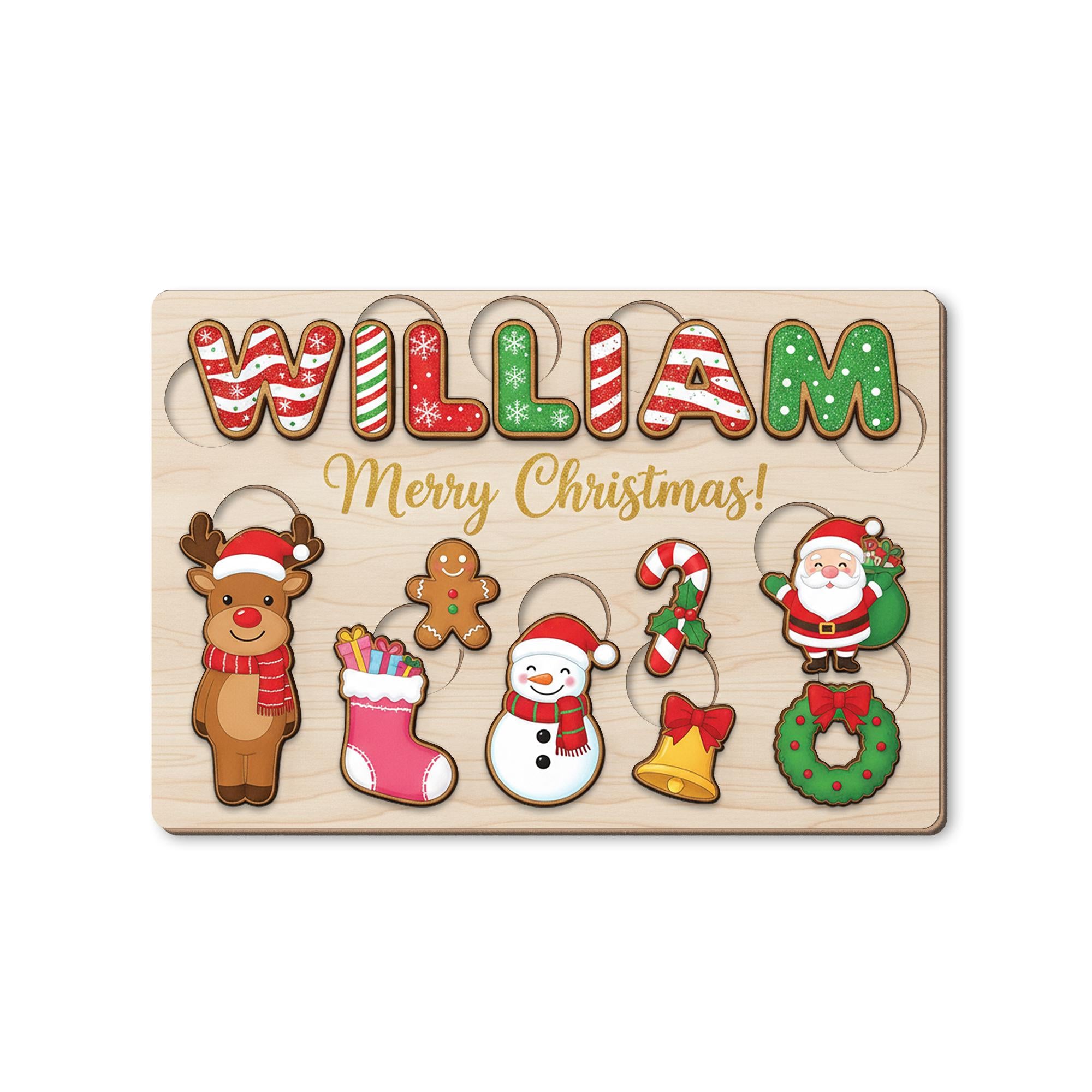 Personalized Christmas Name Puzzle - Wooden Holiday Gift for Kids and Toddlers image 6
