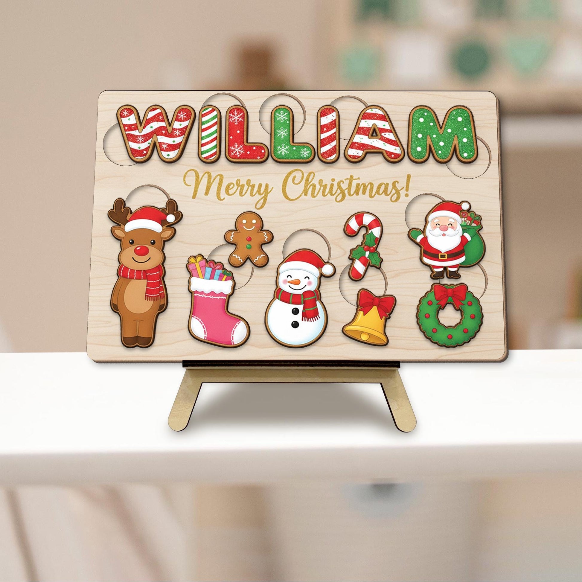 Personalized Christmas Name Puzzle - Wooden Holiday Gift for Kids and Toddlers image 5