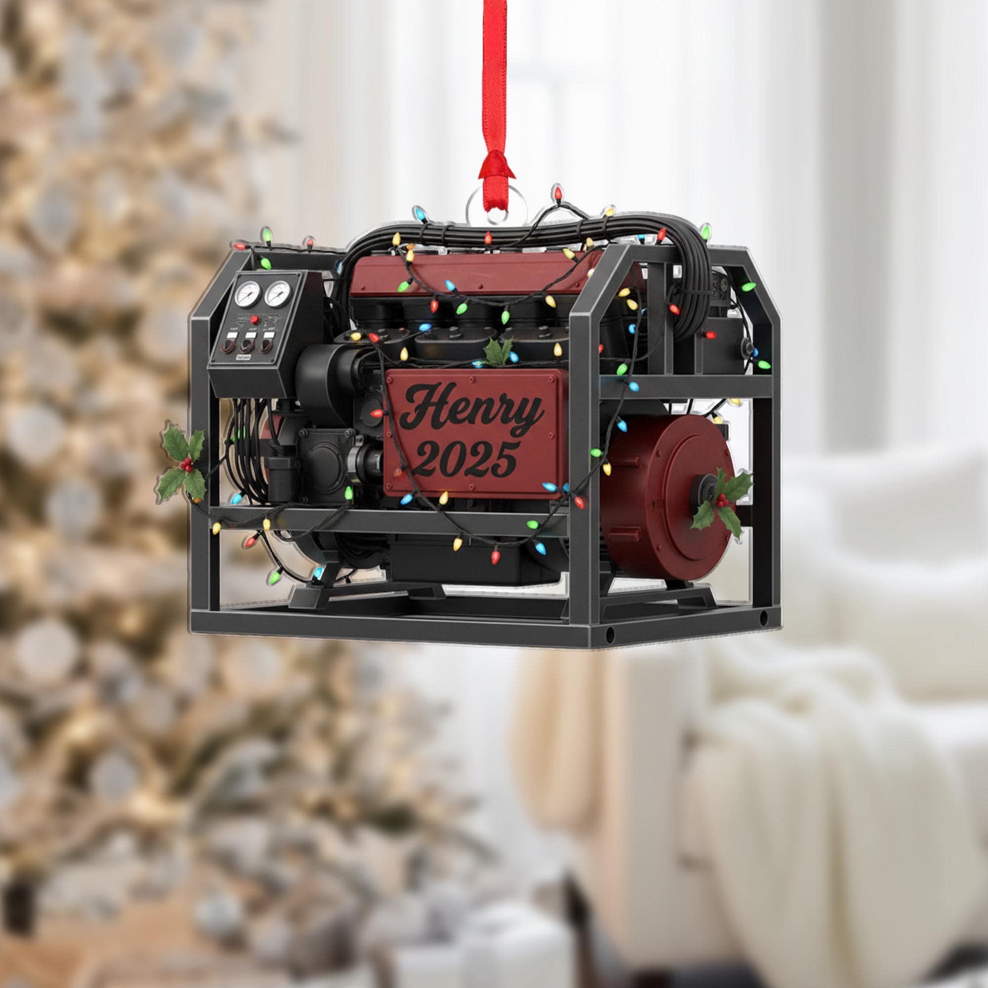 Personalized Generator Ornament: Custom Name and Year, Christmas Lights Detail, Mechanic Style image 1