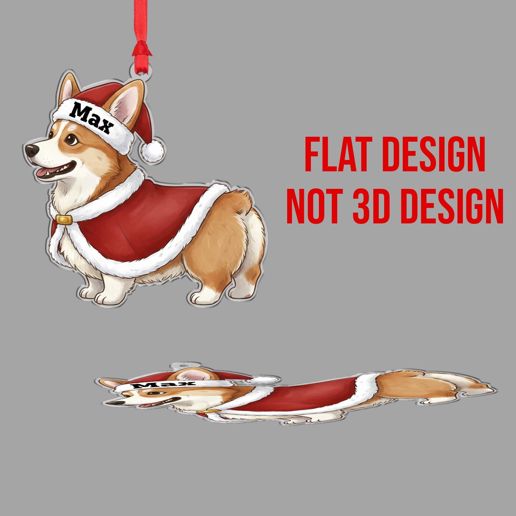 Personalized Corgi Ornament: Custom Dog Name, Santa Hat and Suit, Pembroke Welsh Corgi Decor image 2