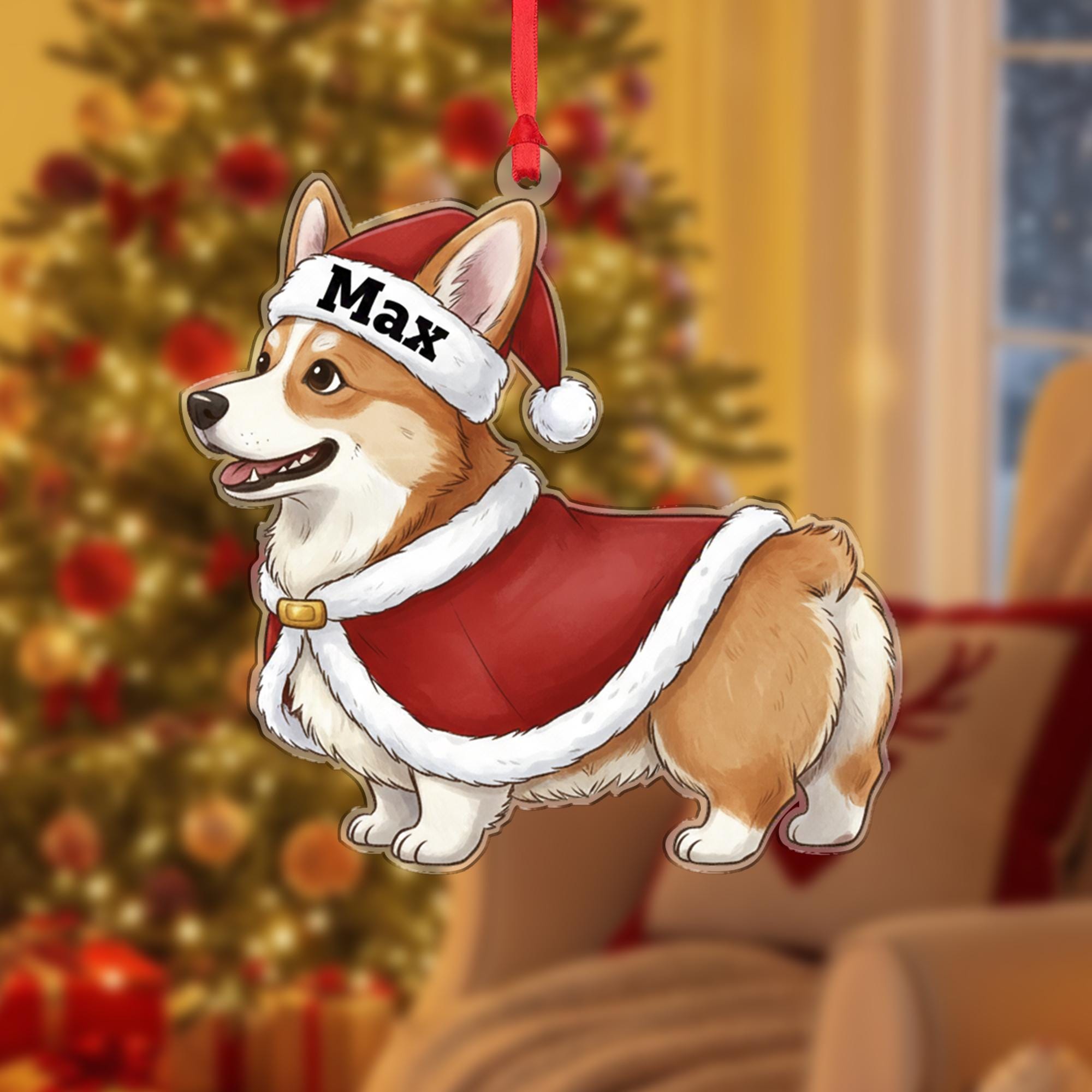 Personalized Corgi Ornament: Custom Dog Name, Santa Hat and Suit, Pembroke Welsh Corgi Decor image 1