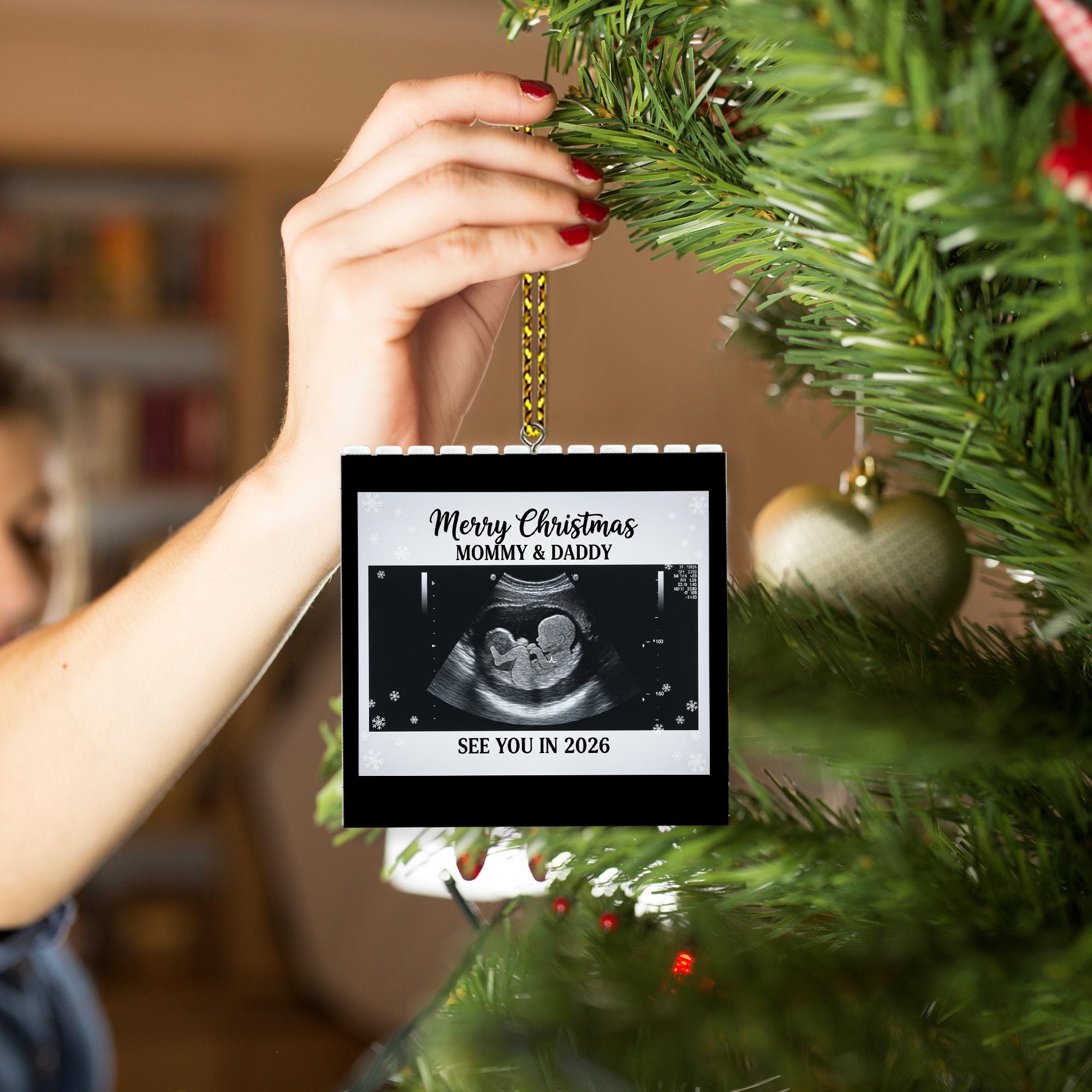 Custom Ultrasound Puzzle Ornament – Personalized Baby Announcement Christmas Keepsake image 3