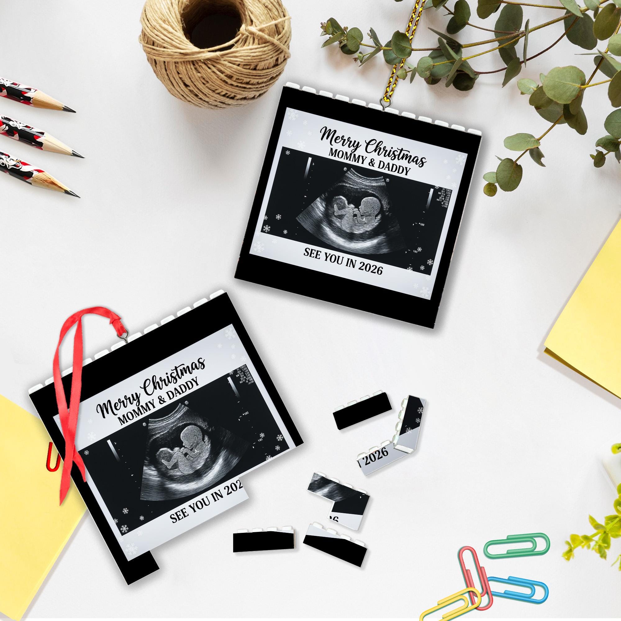 Custom Ultrasound Puzzle Ornament – Personalized Baby Announcement Christmas Keepsake image 1