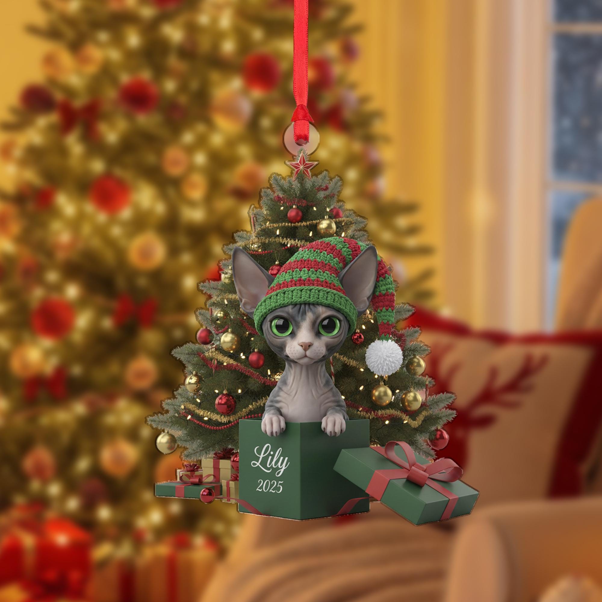 Personalized Sphynx Cat Christmas Ornament: Custom Name & Year image 2