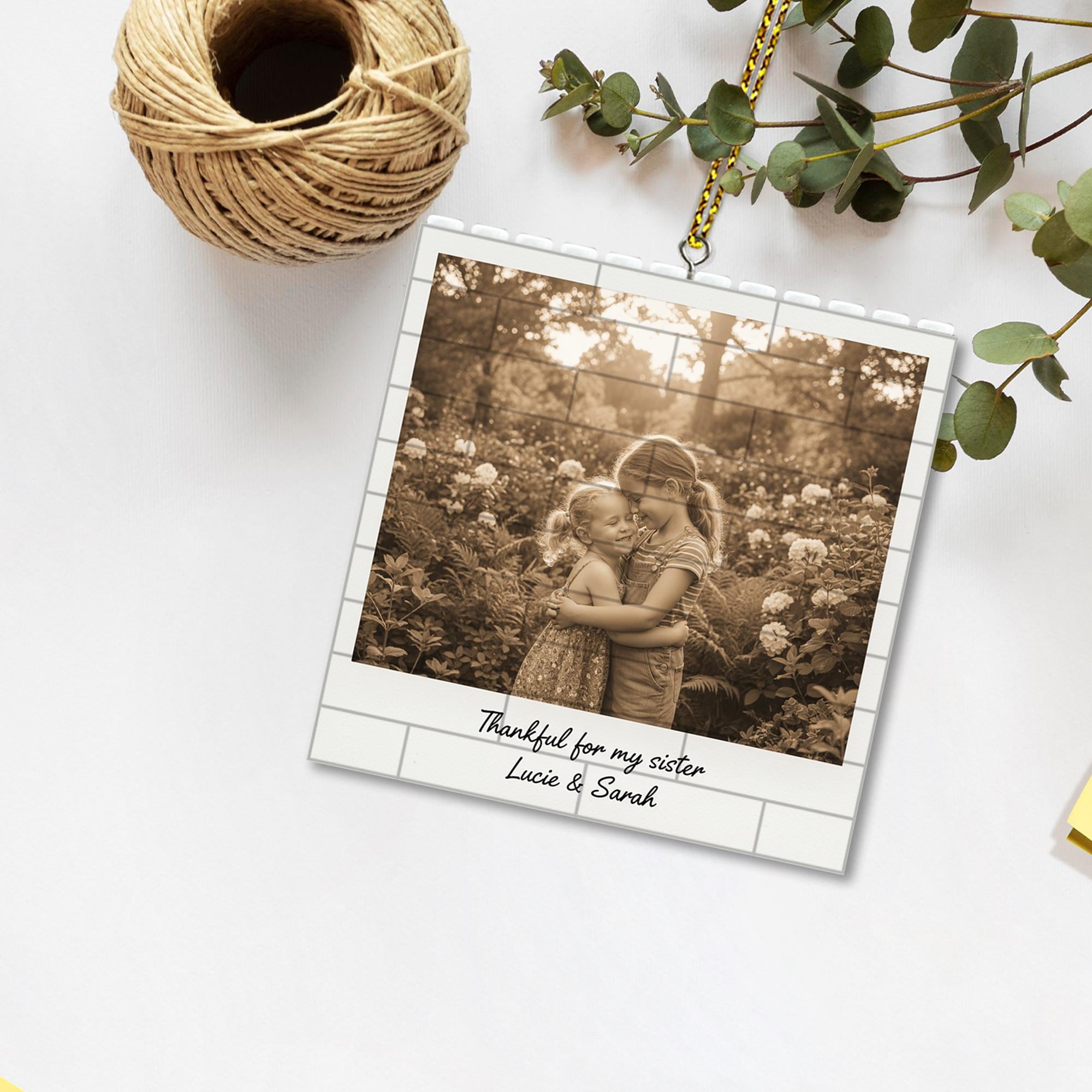 Sister Photo Ornament: Puzzle Bricks, Personalized Gift image 2
