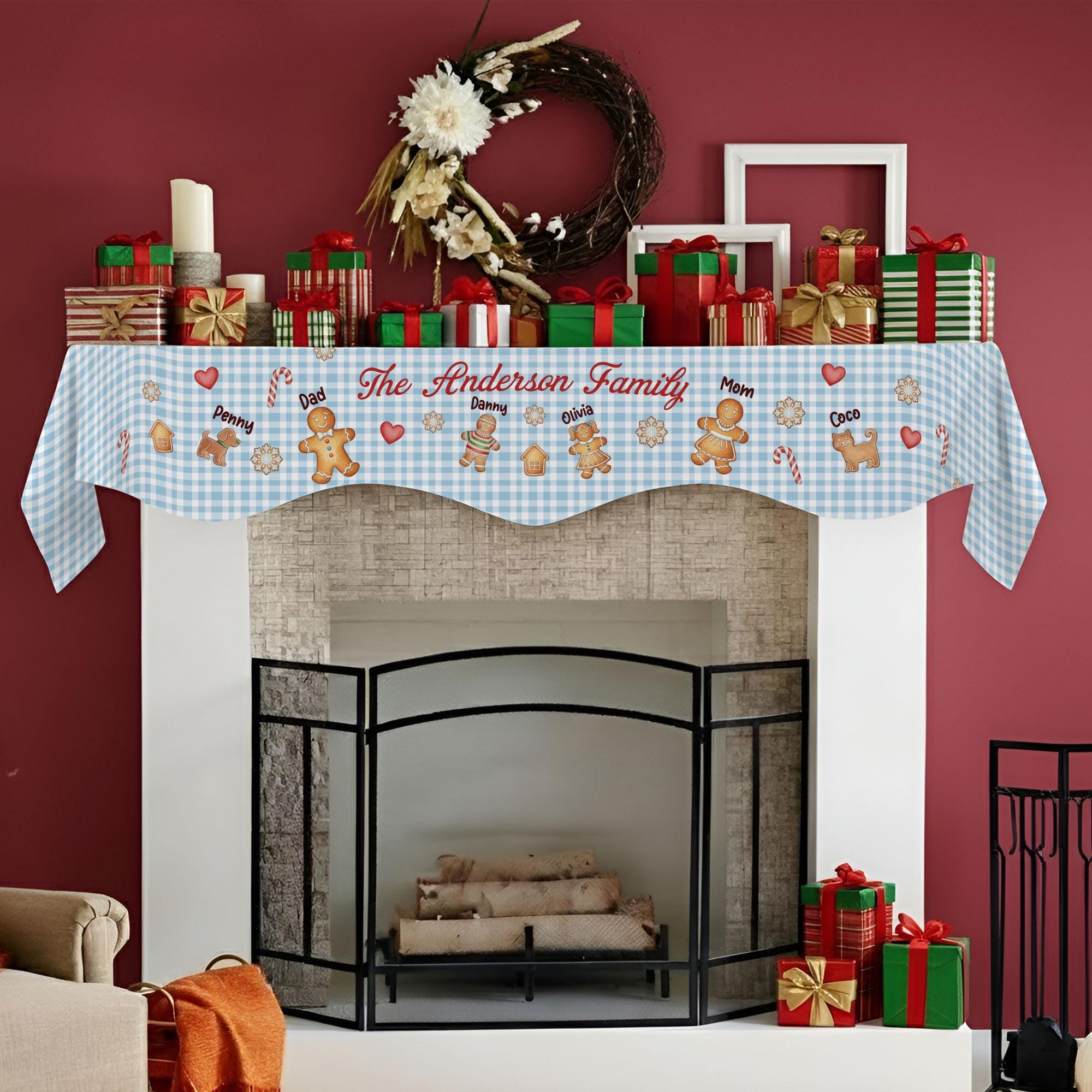 Custom Christmas Gingerbread Family Fireplace Mantel Scarf: Personalized Holiday Decor image 5
