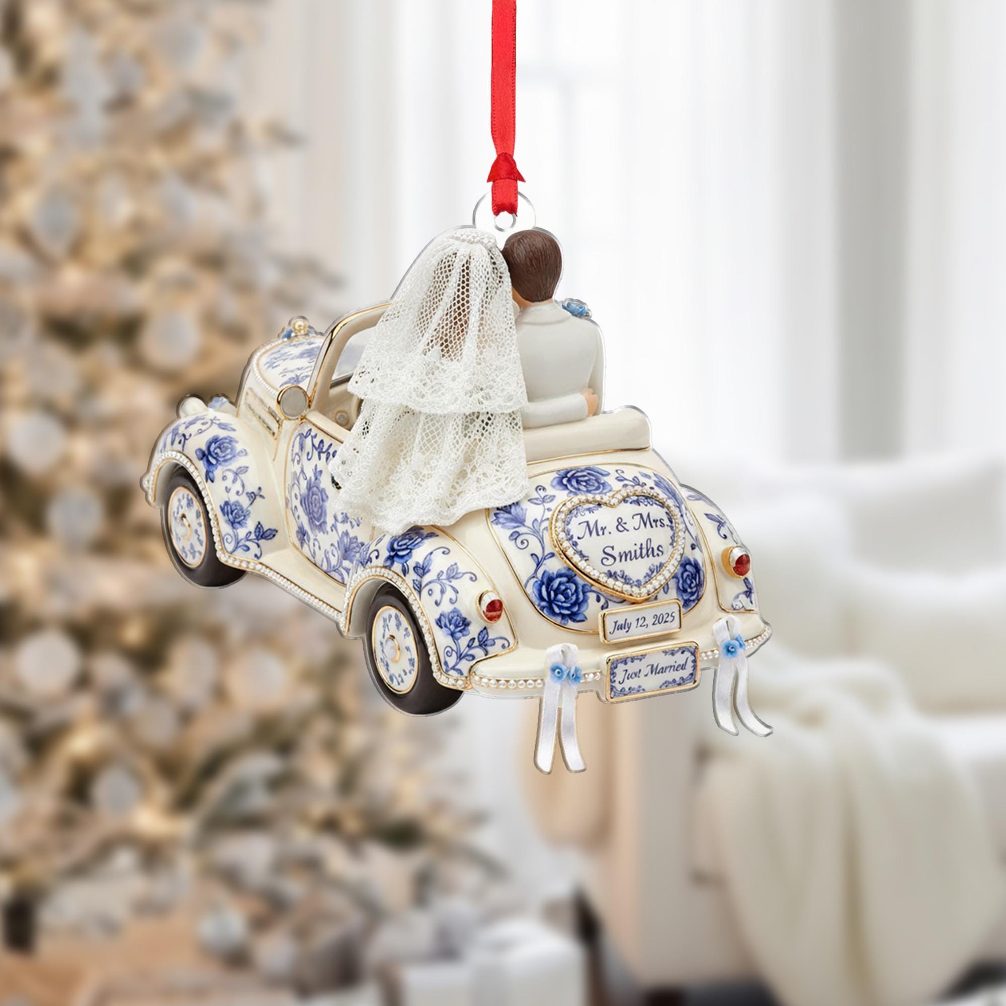 Personalized “Just Married” Car Ornament – Classic Wedding Car Hanging Decoration with Names & Date image 2