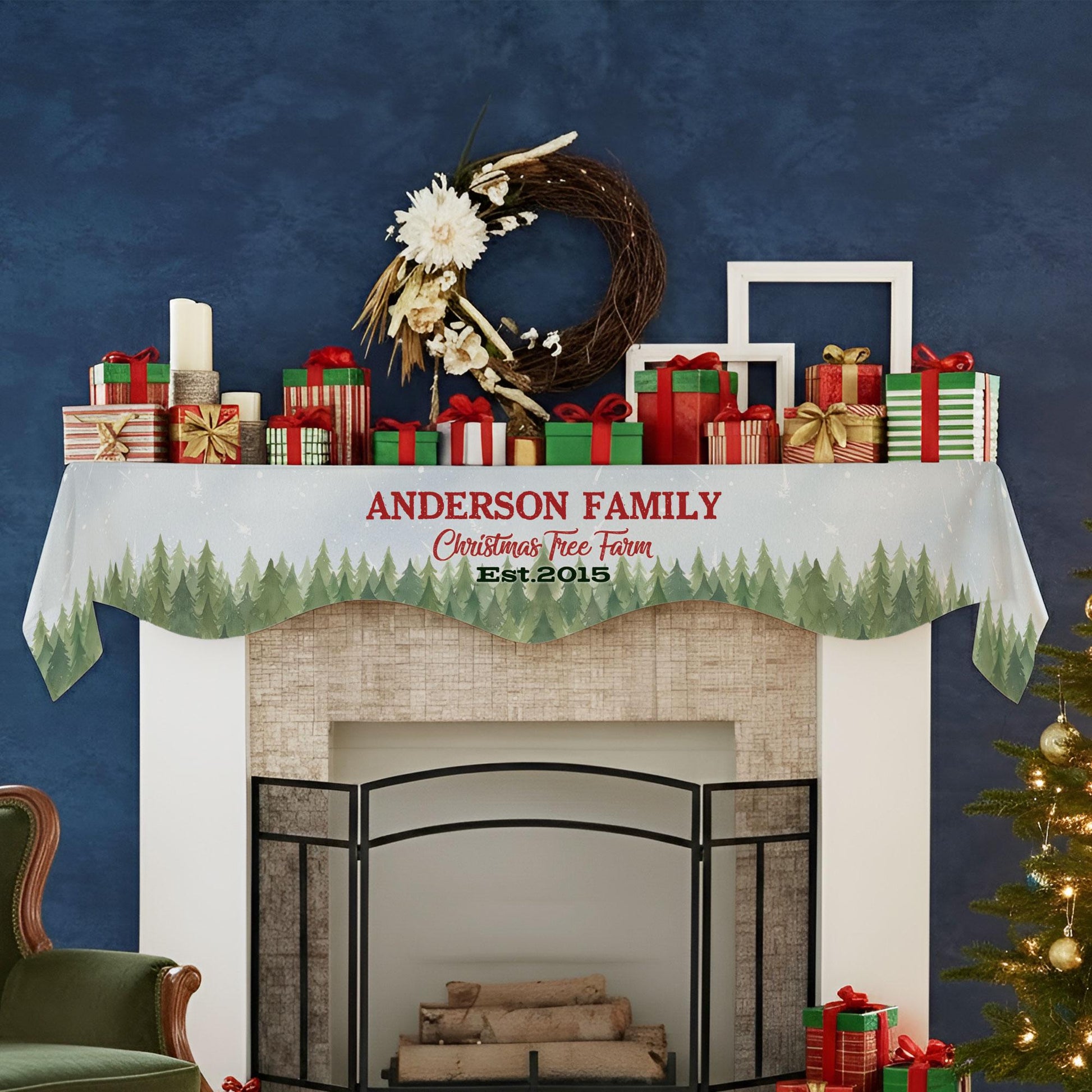 Custom Christmas Tree Farm Fresh Family Fireplace Mantel Scarf: Personalized Holiday Hearth Decor image 5