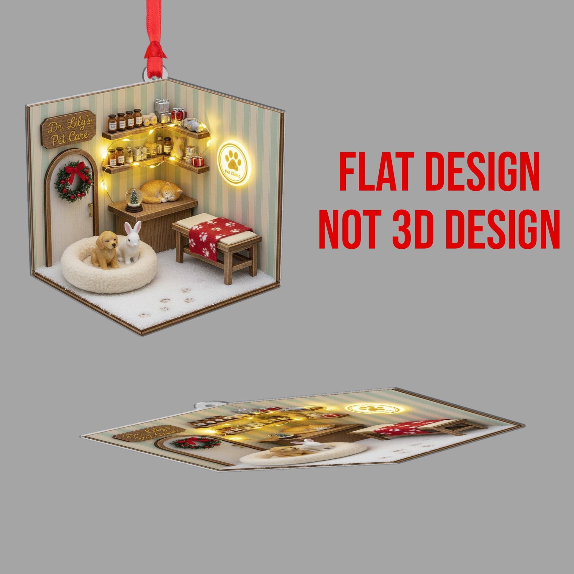 Personalized Pet-Care Mini Scene Ornament – Custom Dog & Cat Clinic Decoration image 3