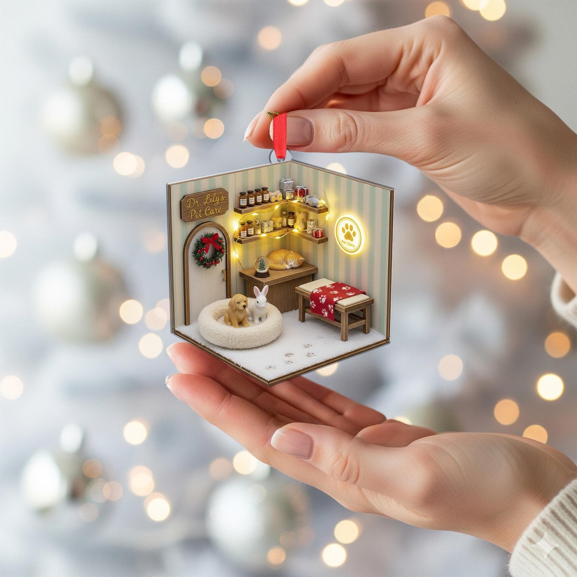 Personalized Pet-Care Mini Scene Ornament – Custom Dog & Cat Clinic Decoration image 4