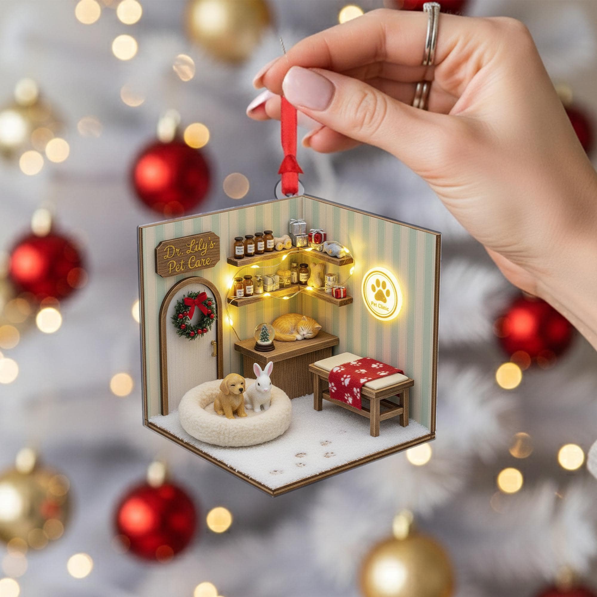 Personalized Pet-Care Mini Scene Ornament – Custom Dog & Cat Clinic Decoration image 6