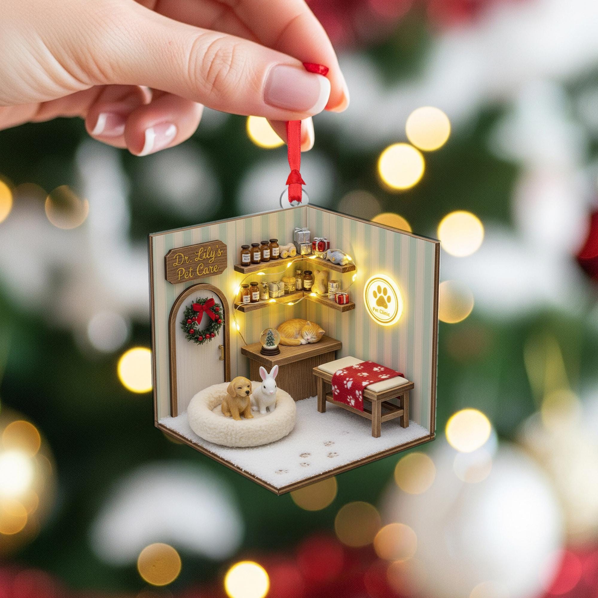 Personalized Pet-Care Mini Scene Ornament – Custom Dog & Cat Clinic Decoration image 5