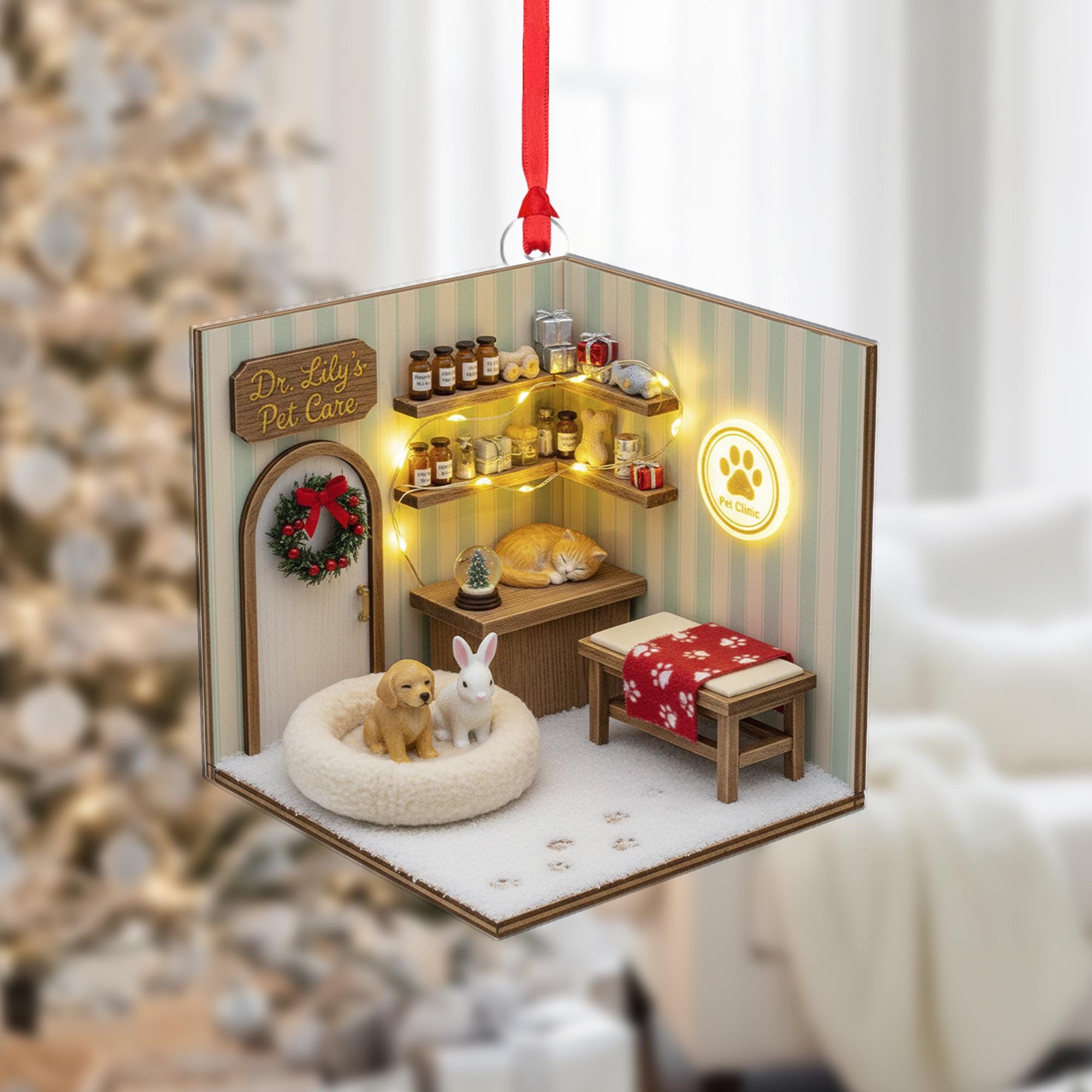Personalized Pet-Care Mini Scene Ornament – Custom Dog & Cat Clinic Decoration image 1