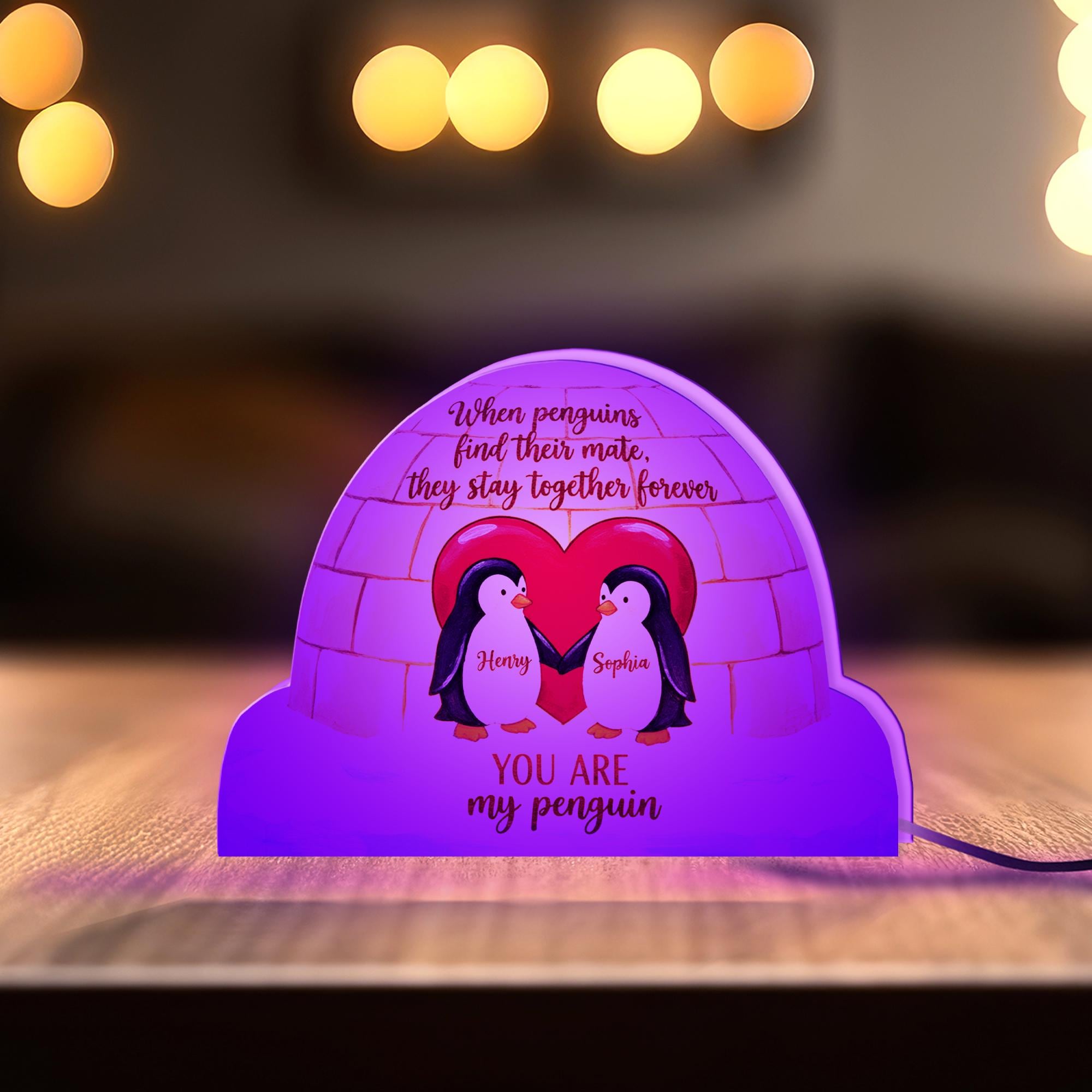 Personalized Penguin Light Box – Custom Couple Keepsake, Igloo Heart Decor image 9