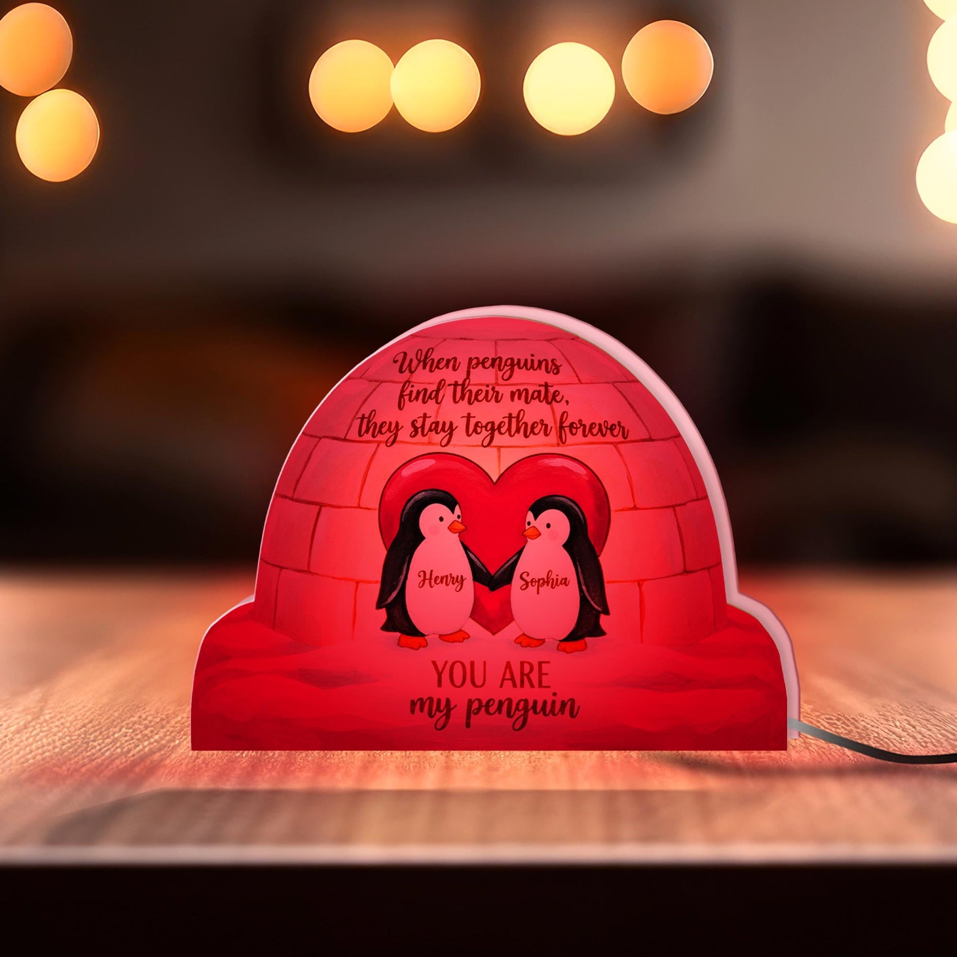 Personalized Penguin Light Box – Custom Couple Keepsake, Igloo Heart Decor image 10