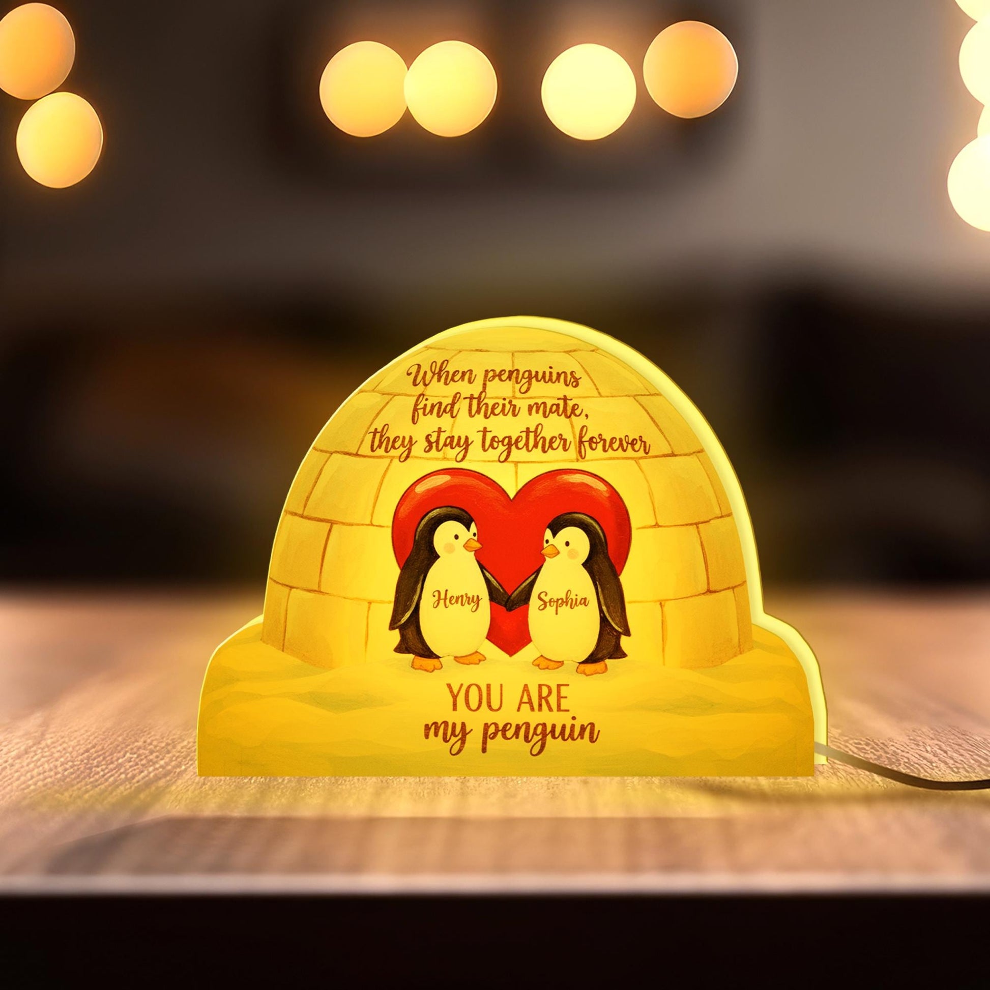 Personalized Penguin Light Box – Custom Couple Keepsake, Igloo Heart Decor image 11