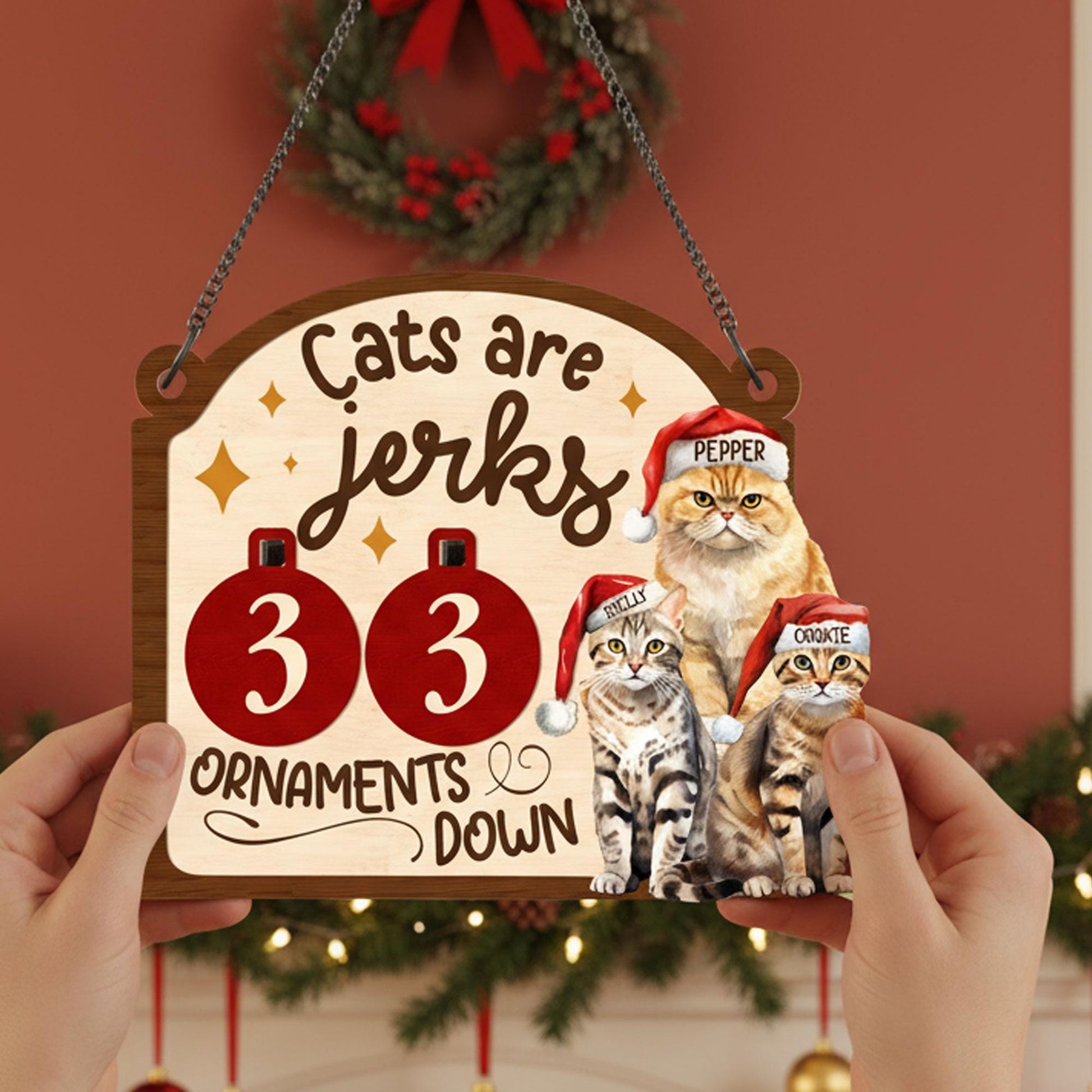Funny Cats Broke Ornaments Down Counter Sign: Personalized Naughty Kitty Holiday Decor image 1