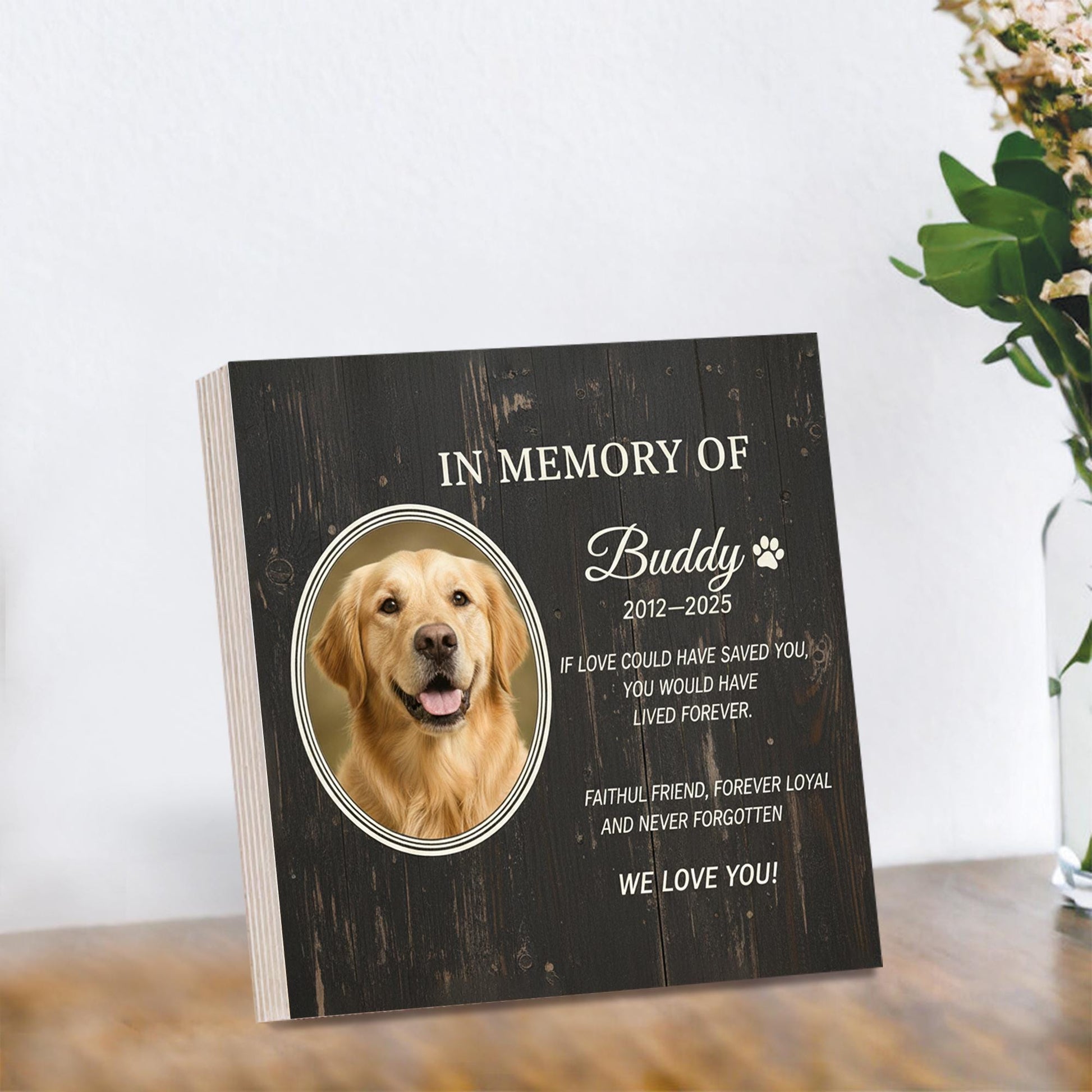 Custom Pet Memorial Photo Block: Personalized Dog or Cat Remembrance Sign image 1