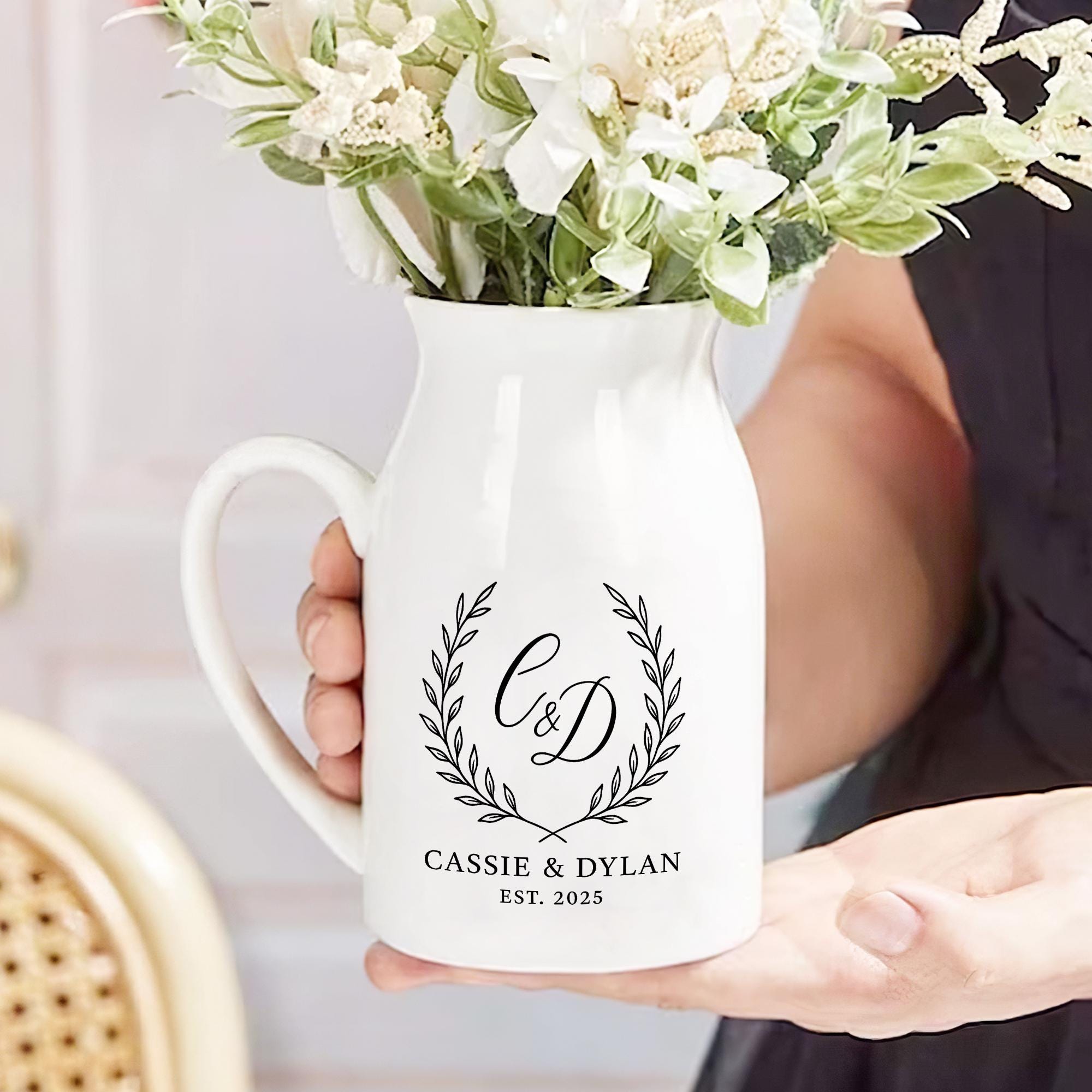 Custom Monogram Ceramic Flower Vase: Personalized Couple gift - Modern Home Decor image 4