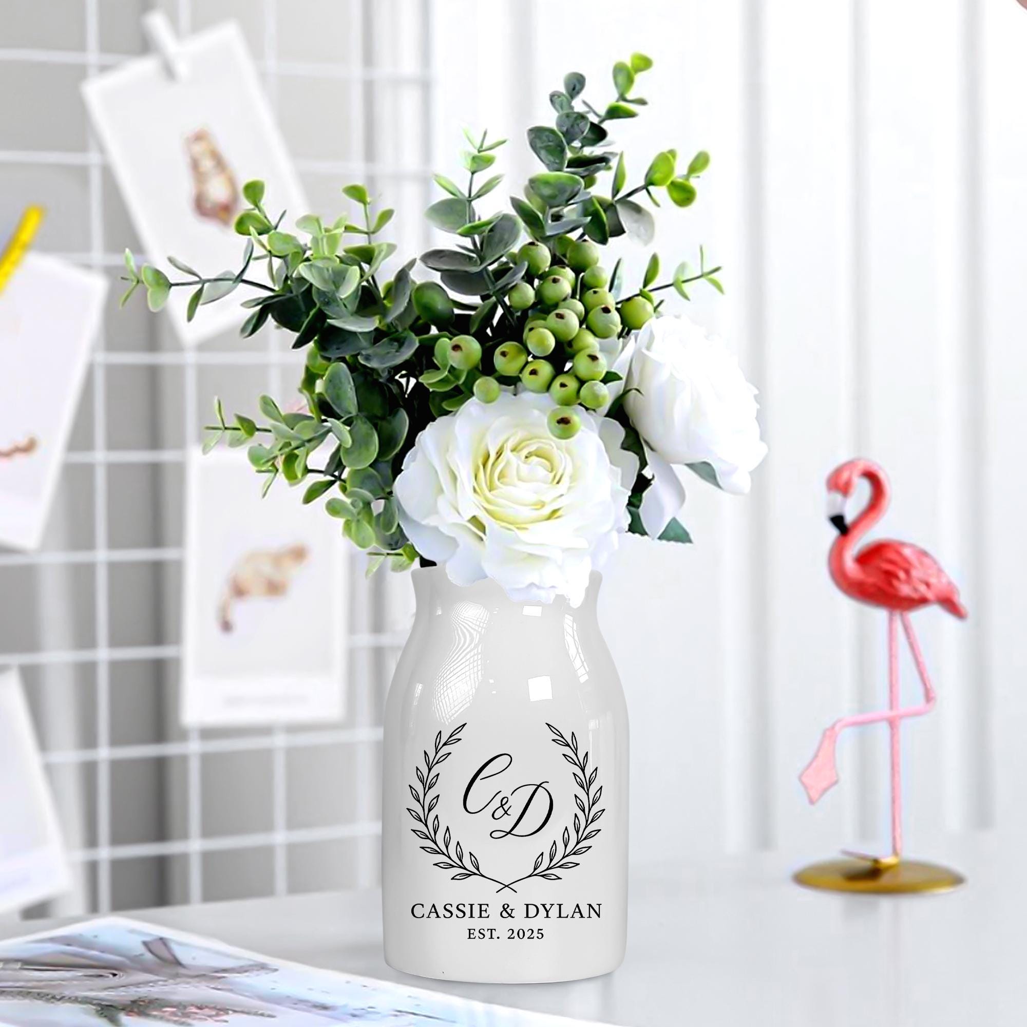Custom Monogram Ceramic Flower Vase: Personalized Couple gift - Modern Home Decor image 6