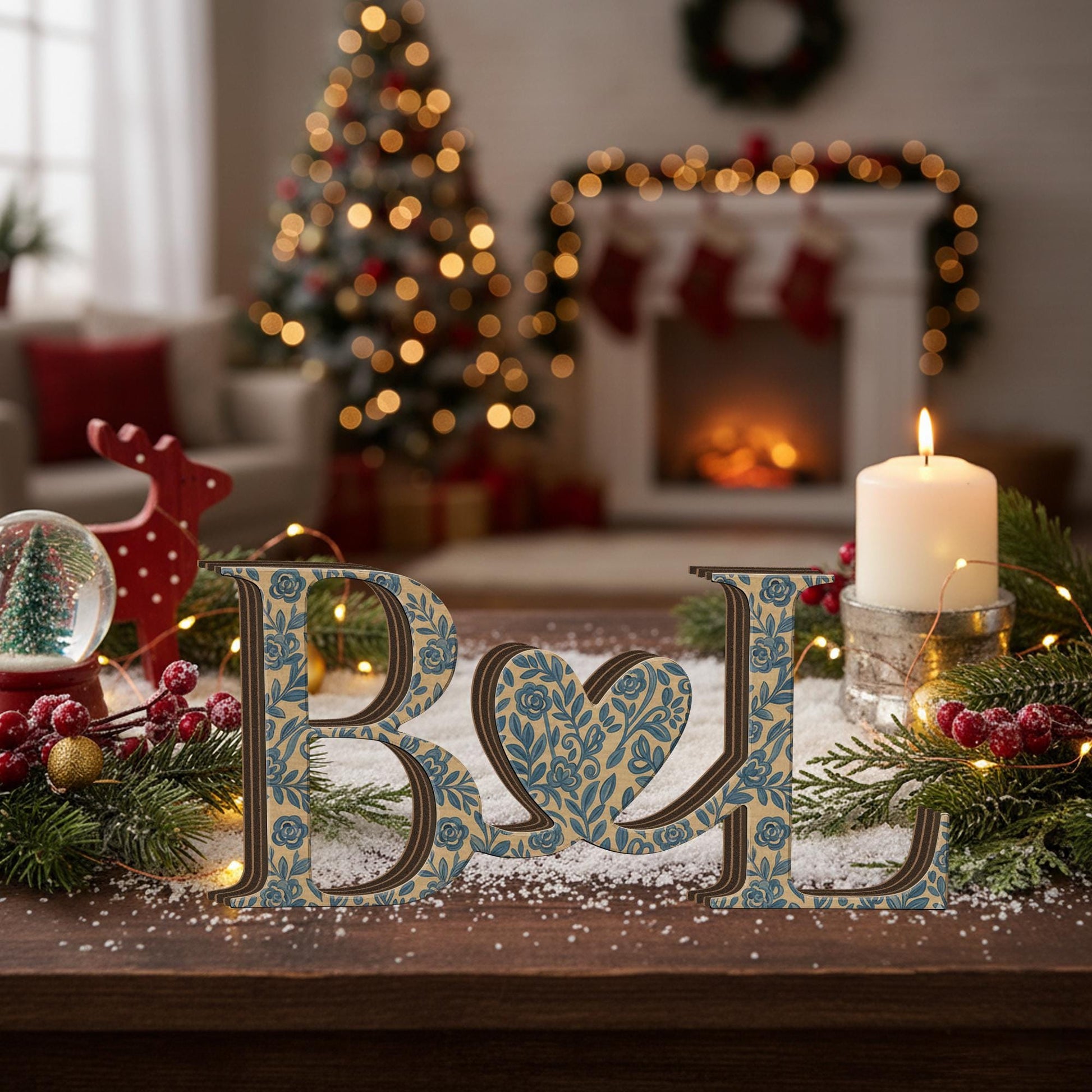 Custom Chinoiserie Monogram Wood Blocks: Personalized Couple Initial Sign image 3