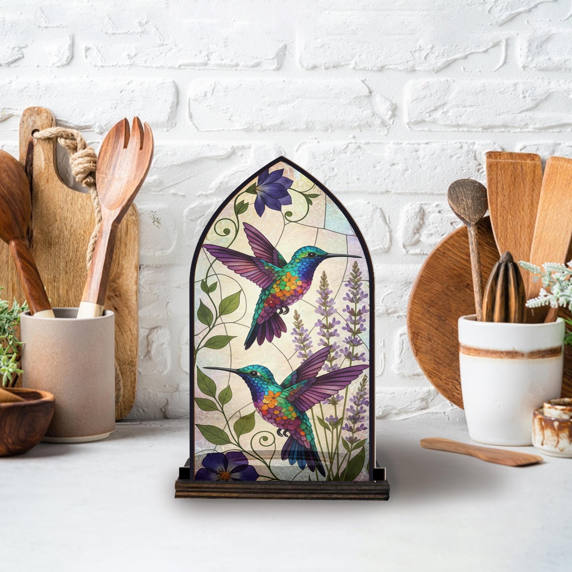 Wooden Candle Holder with Colorful Hummingbirds – Nature Decor Gift for Bird Lovers image 4