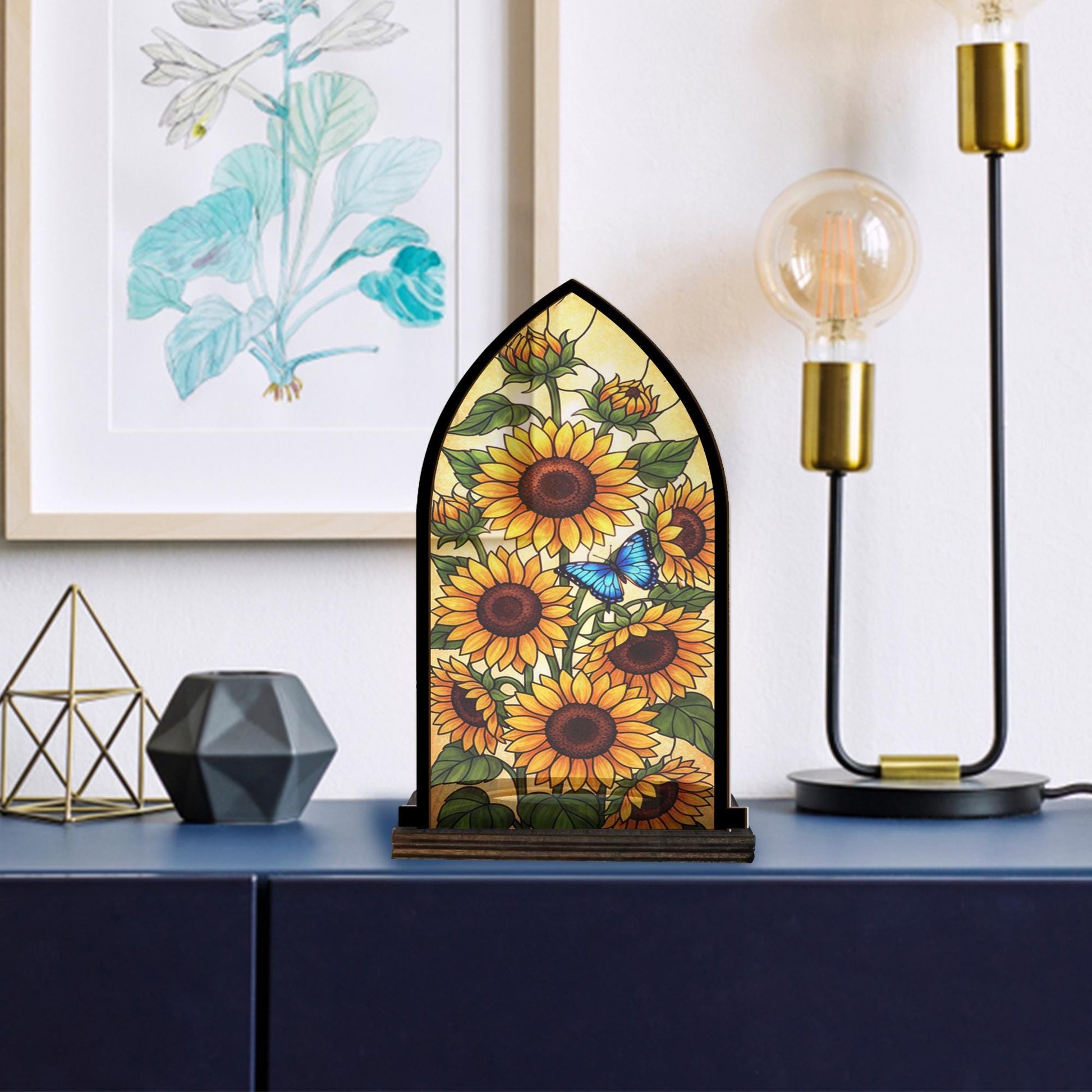 Wooden Candle Holder Sunflower & Butterfly Decor – Rustic Floral Candle Stand Home Gift image 4