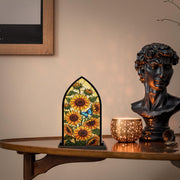 Wooden Candle Holder Sunflower & Butterfly Decor – Rustic Floral Candle Stand Home Gift image 1