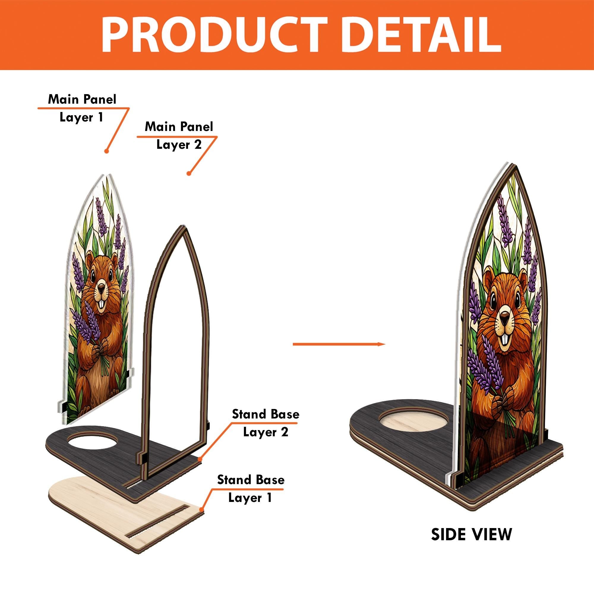 Wooden Candle Holder Happy Beaver with Lavender – Rustic Animal Decor Gift image 7