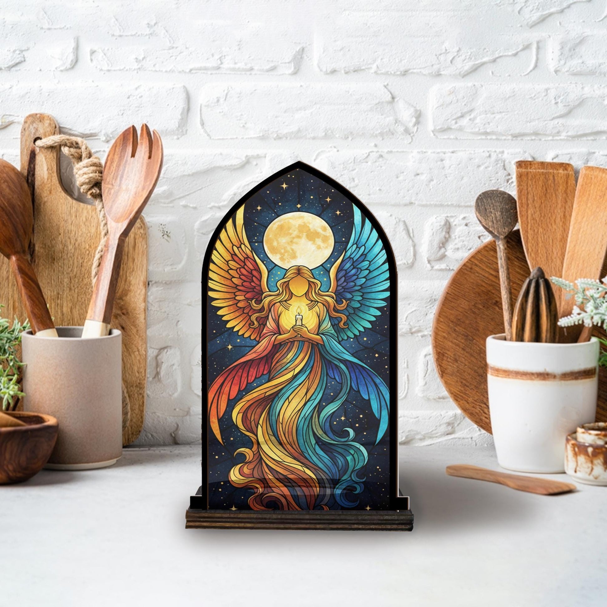 Angel Wings Candle Holder: Rustic Wooden Suncatcher image 3