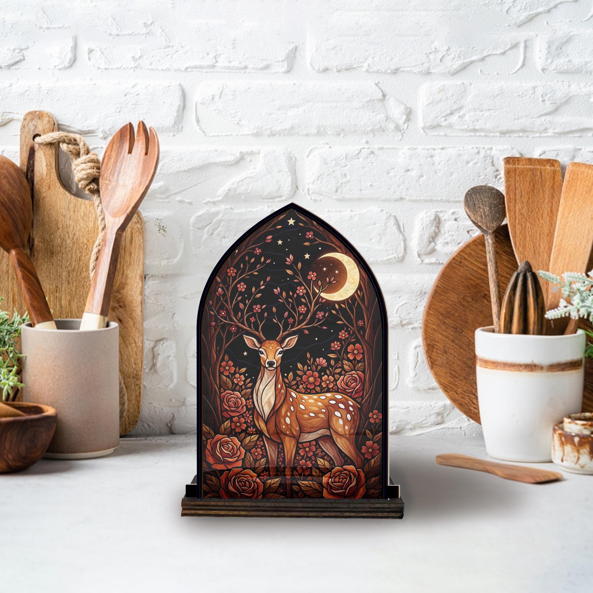 Wooden Arch Candle Holder Deer Silhouette – Autumn Rustic Table Decor Halloween Woodland Candle Stand image 3