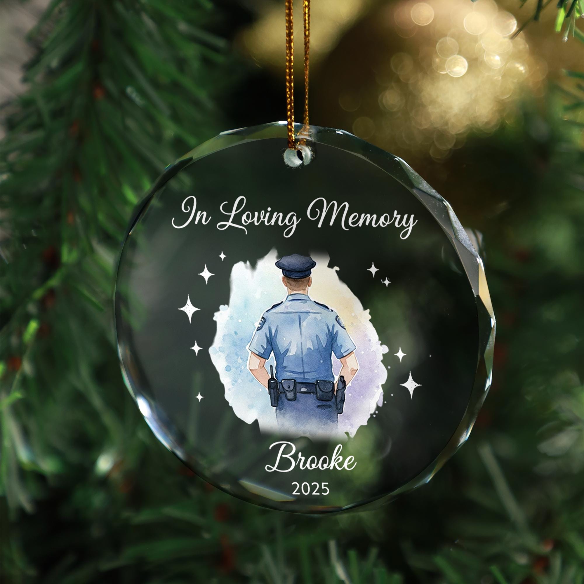 Glass Memorial Ornament – Police Officer Tribute Design, Personalized Name and Year, In Loving Memory Christmas Decoration image 7